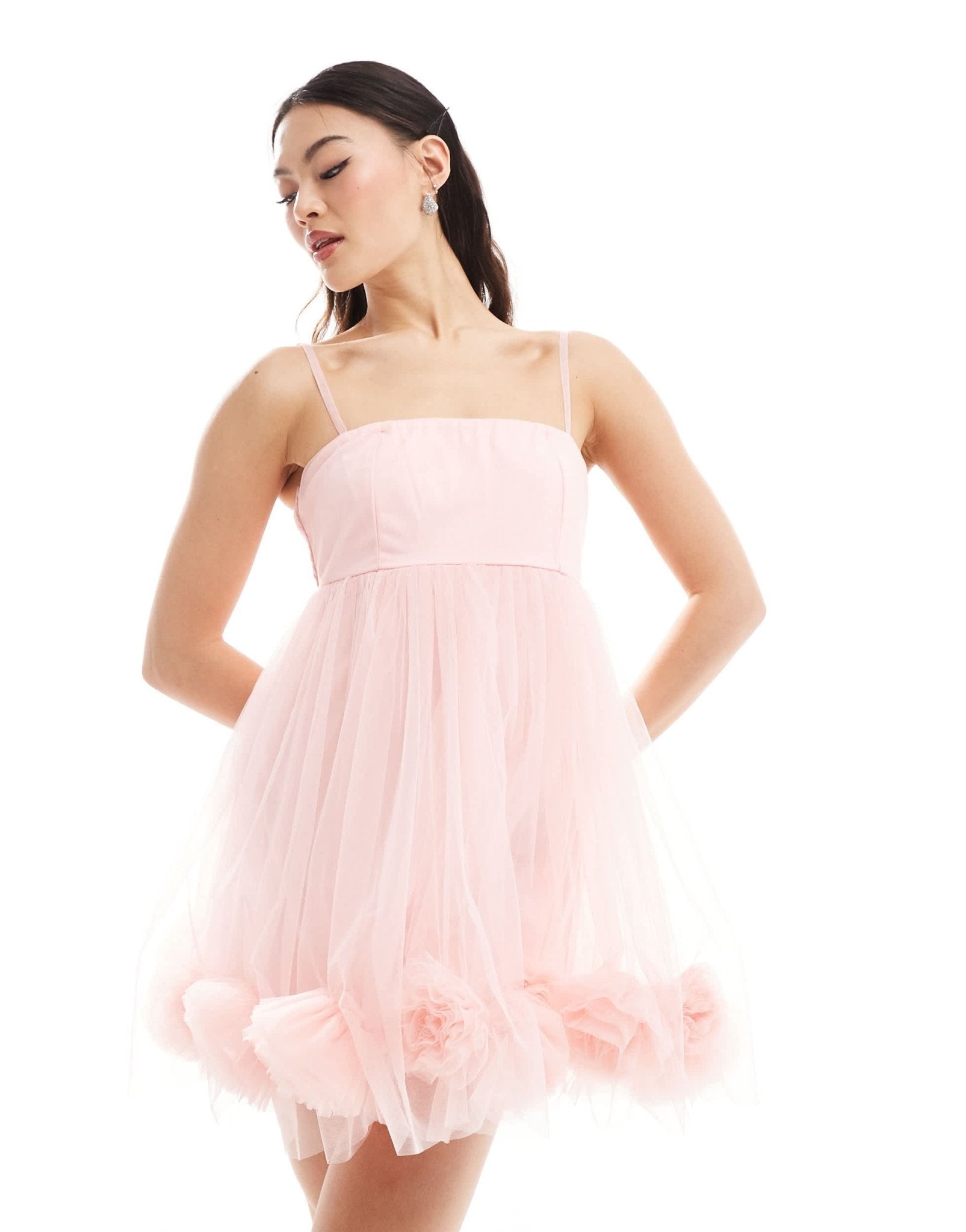 Lace & Beads babydoll bubble hem mini dress in powder pink - ASOS Sample Sale EU Store