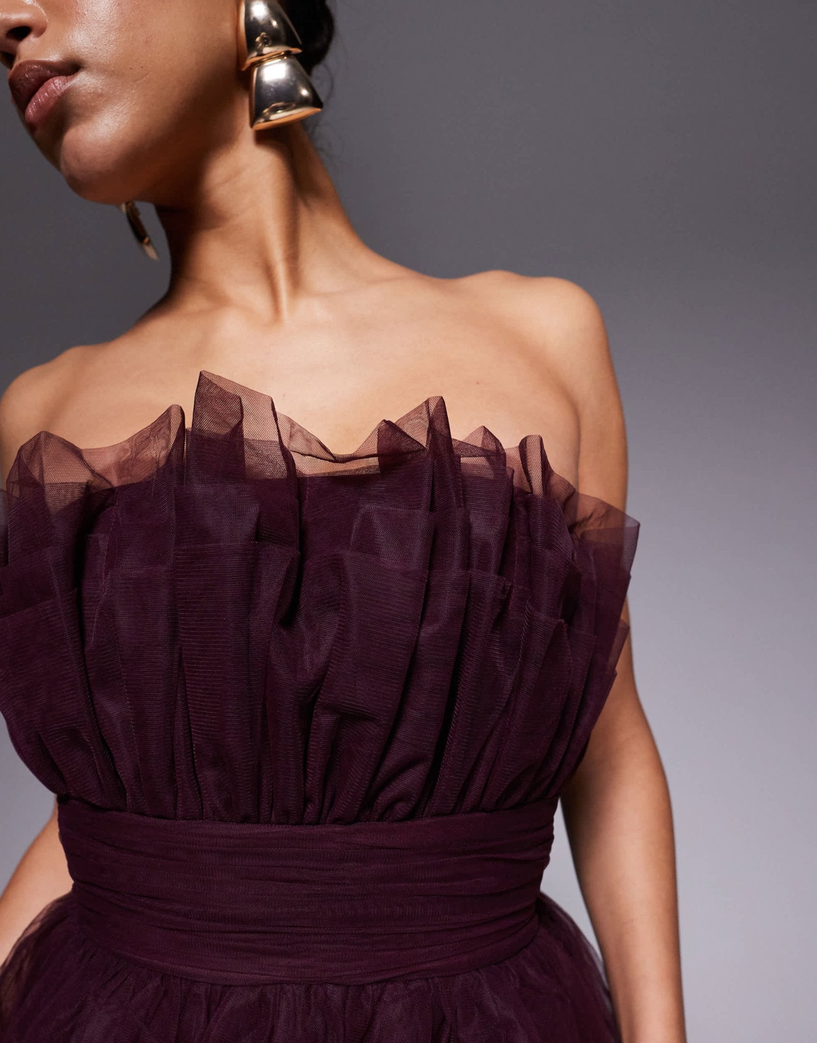 Lace & Beads bandeau structured mini tulle dress in plum - ASOS Sample Sale EU Store