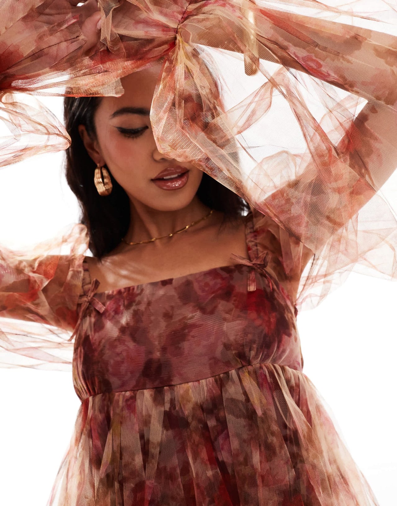 Lace & Beads bow babydoll mini dress in rose floral - ASOS Sample Sale EU Store