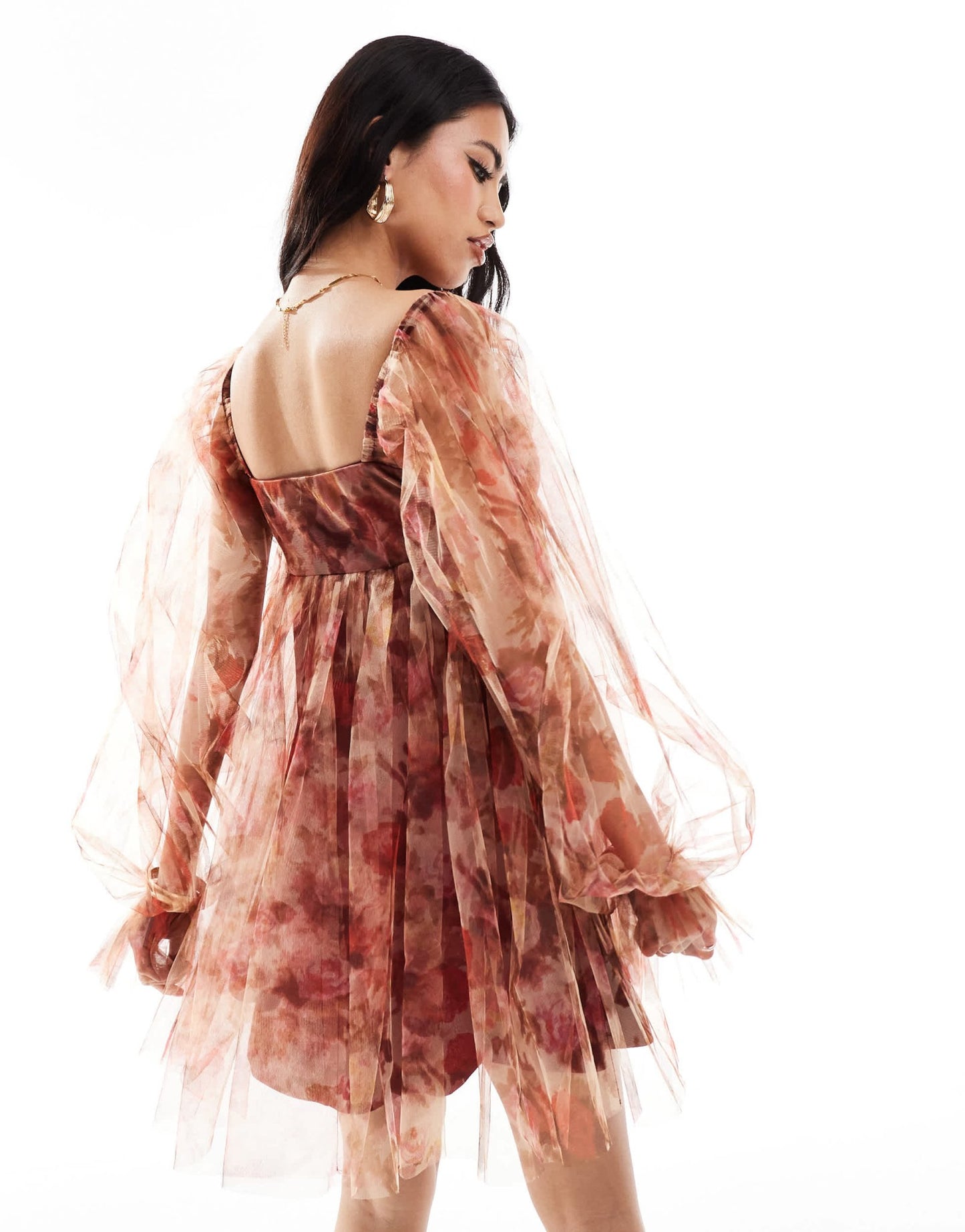 Lace & Beads bow babydoll mini dress in rose floral - ASOS Sample Sale EU Store