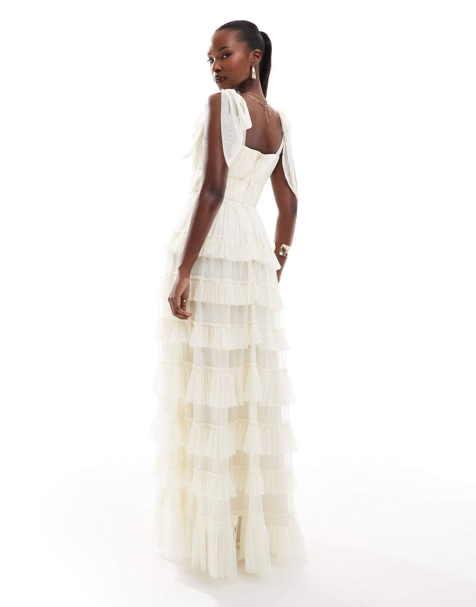 Lace & Beads bow ruffle midaxi dress in vintage cream - ASOS Sample Sale EU Store
