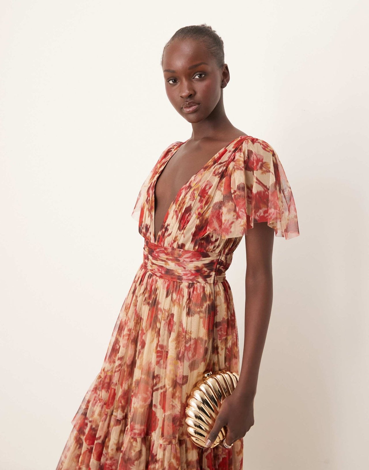 Lace & Beads Bridesmaid Madison v neck tulle midi dress in rose floral - ASOS Sample Sale EU Store