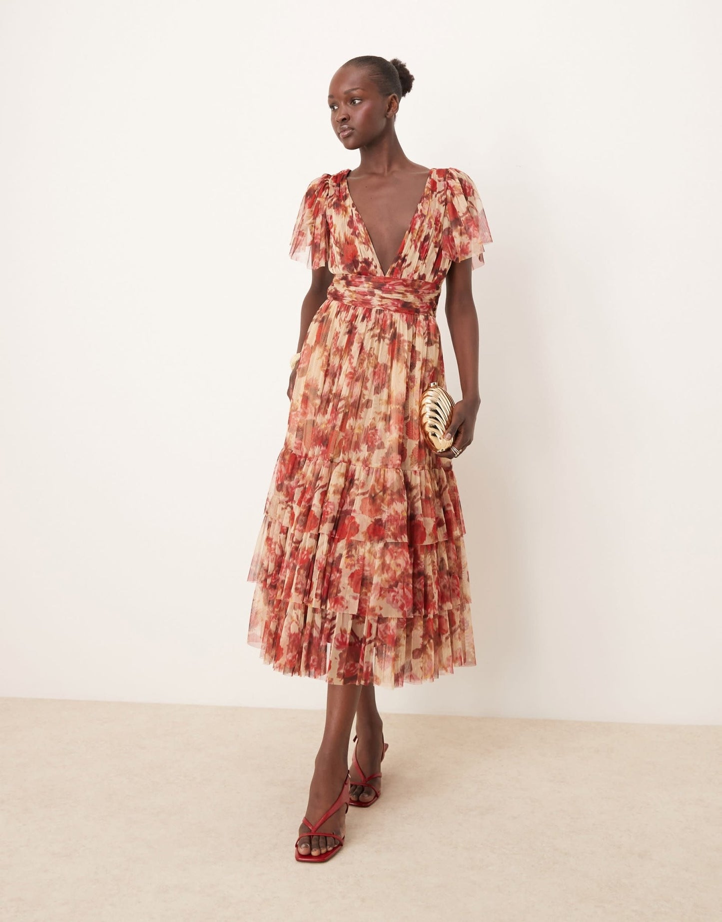 Lace & Beads Bridesmaid Madison v neck tulle midi dress in rose floral - ASOS Sample Sale EU Store