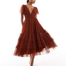 Lace & Beads Bridesmaid Madison v neck tulle midi dress in rust