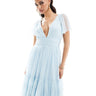 Lace & Beads Bridesmaid Madison v neck tulle midi dress in sky blue