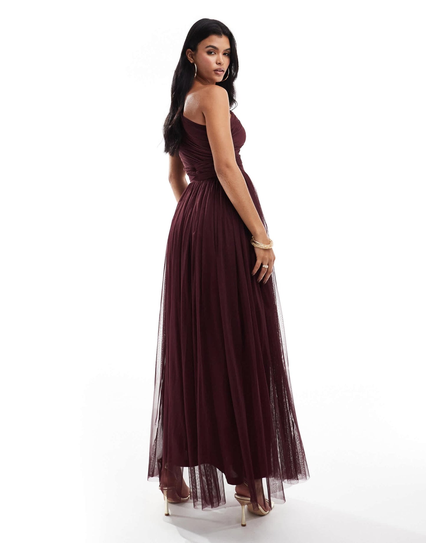 Lace & Beads Bridesmaid one shoulder tulle maxi dress in plum - ASOS Sample Sale EU Store