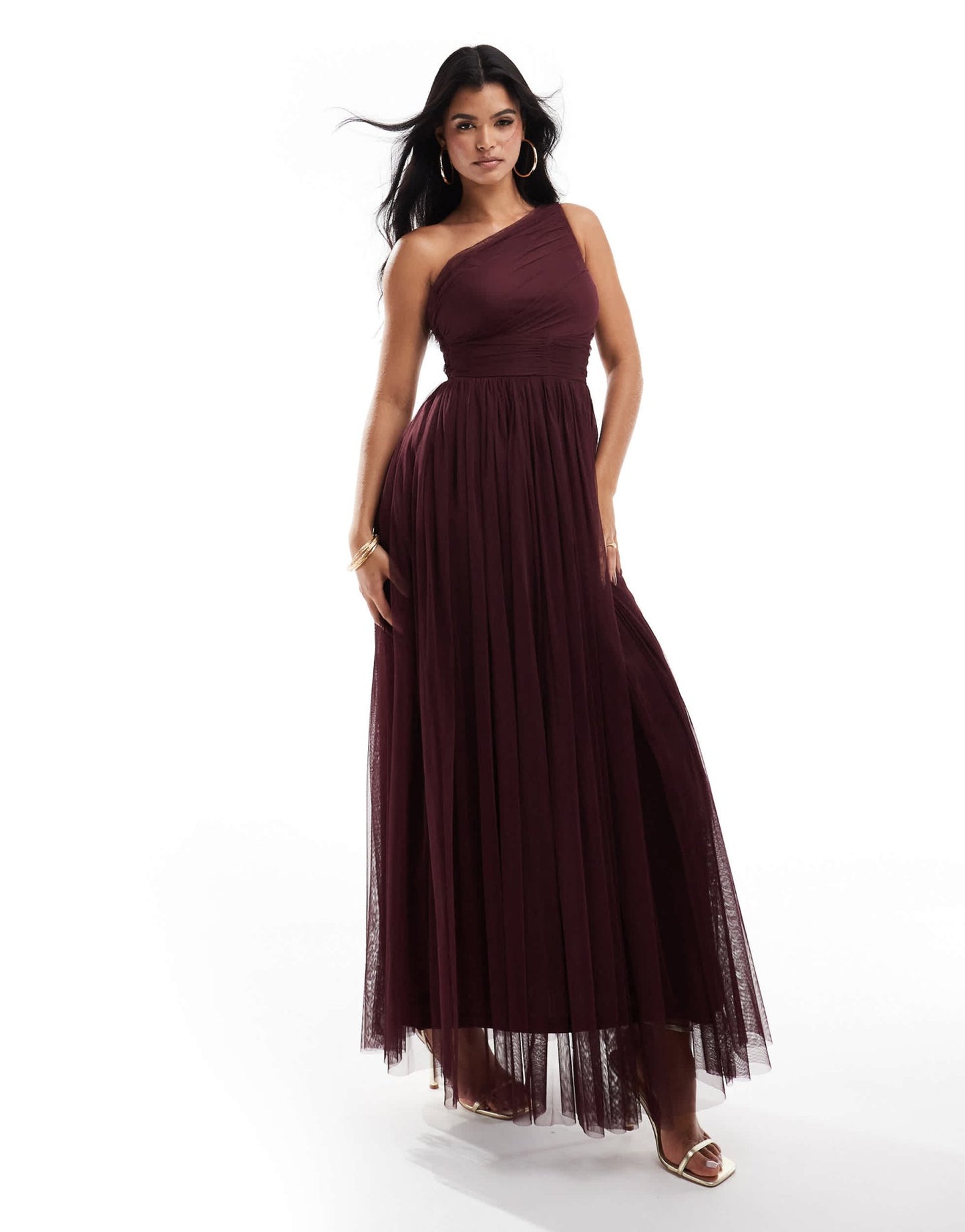 Lace & Beads Bridesmaid one shoulder tulle maxi dress in plum - ASOS Sample Sale EU Store