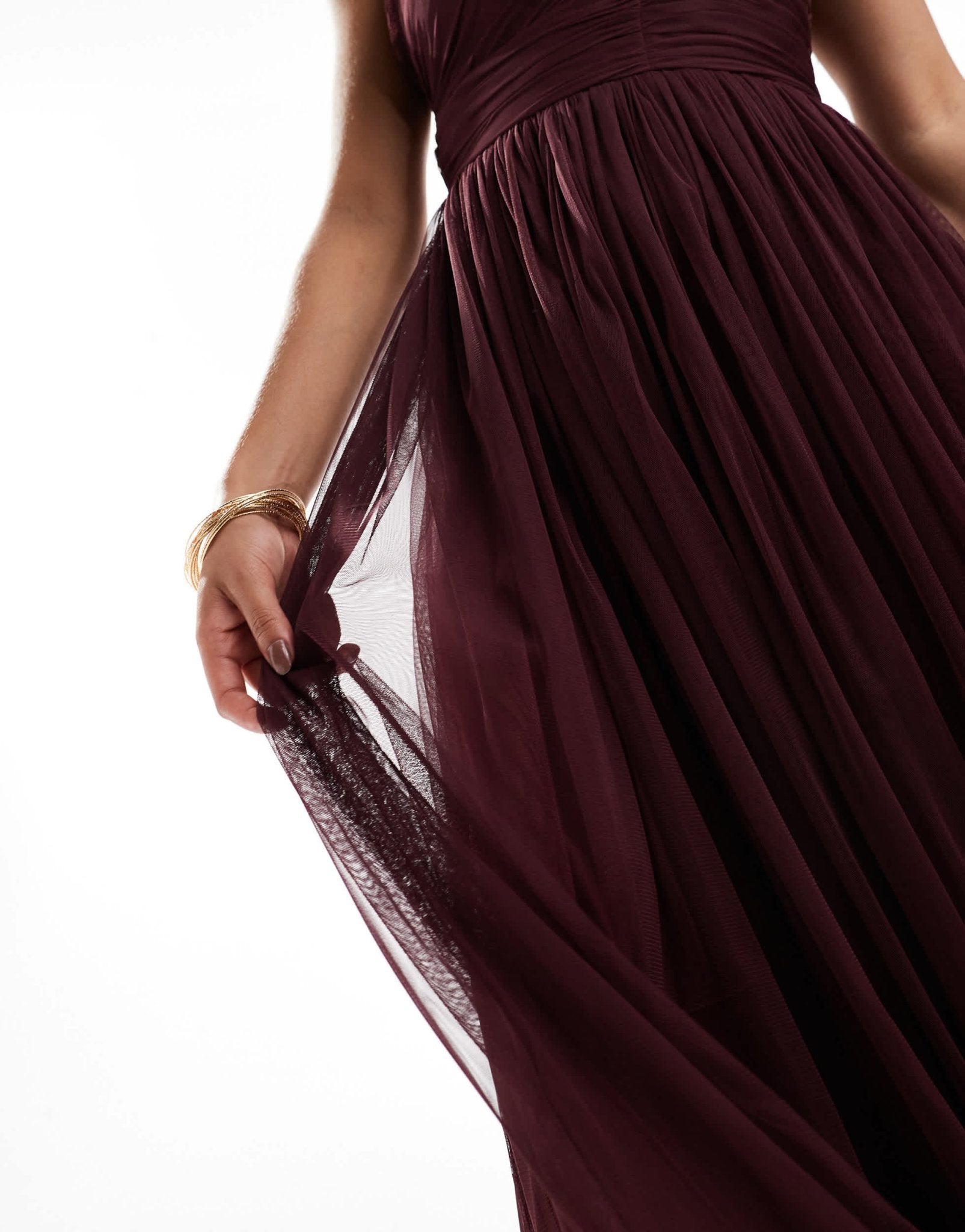 Lace & Beads Bridesmaid one shoulder tulle maxi dress in plum - ASOS Sample Sale EU Store