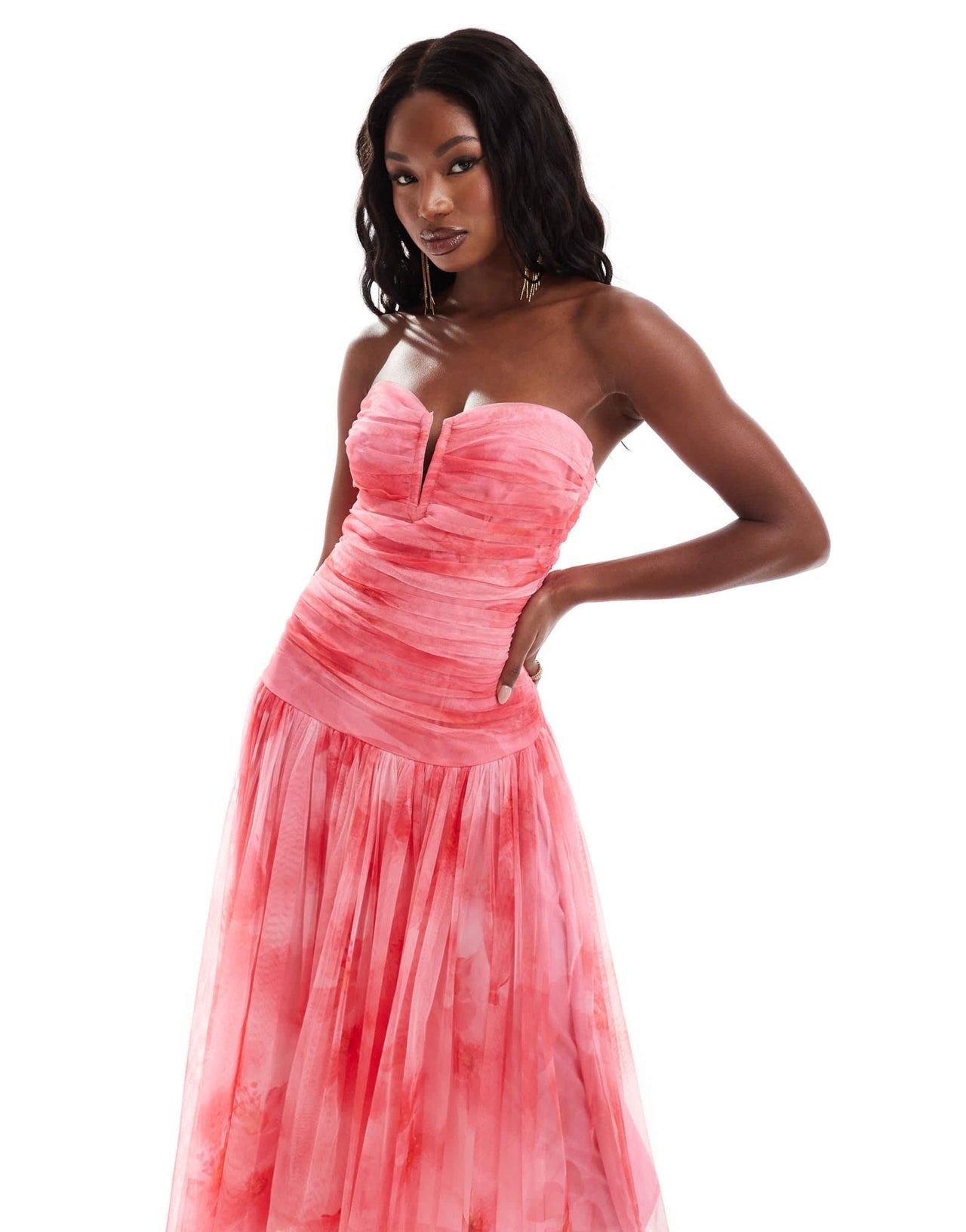 Lace & Beads drop hem midaxi dress in bright pink ombre - ASOS Sample Sale EU Store