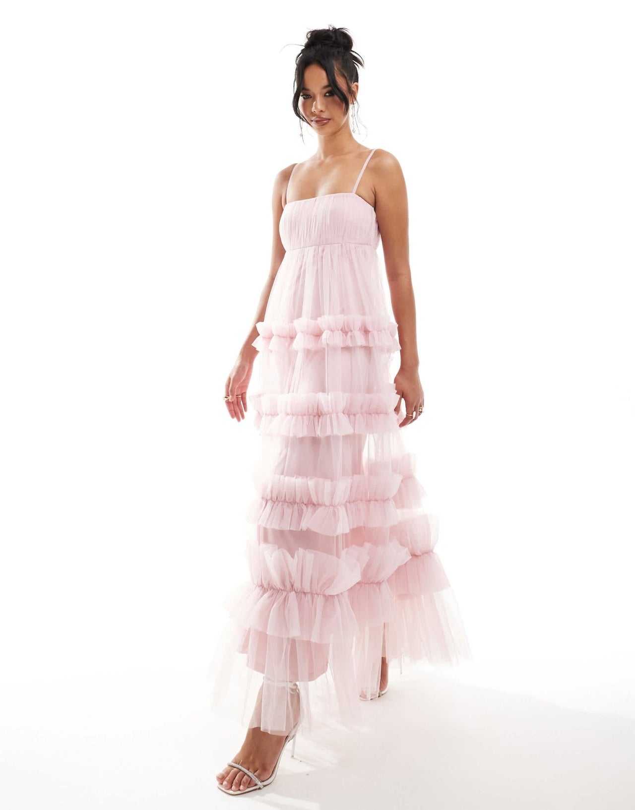 Lace & Beads empire ruffle maxi dress in baby pink - ASOS Sample Sale EU Store
