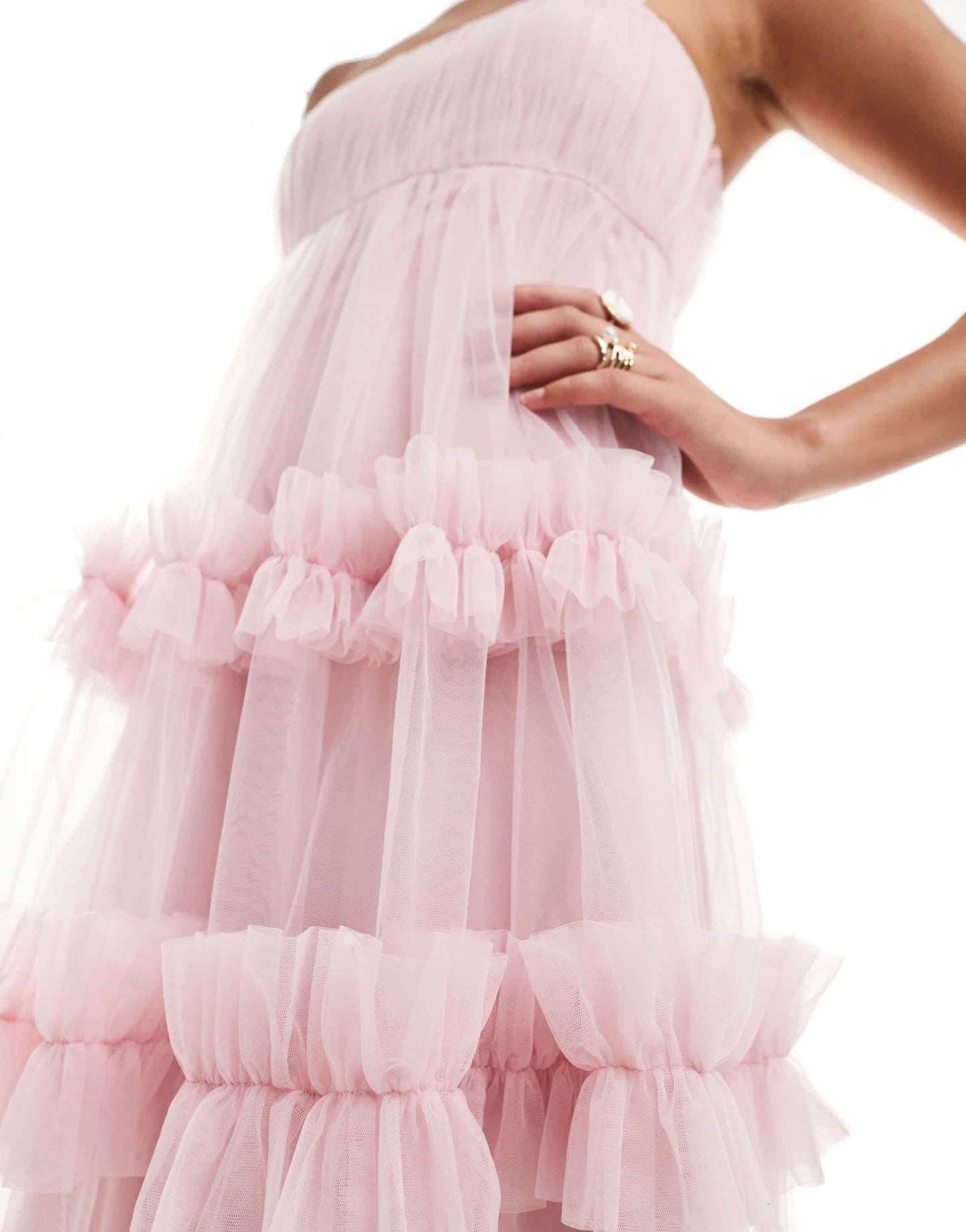 Lace & Beads empire ruffle maxi dress in baby pink - ASOS Sample Sale EU Store