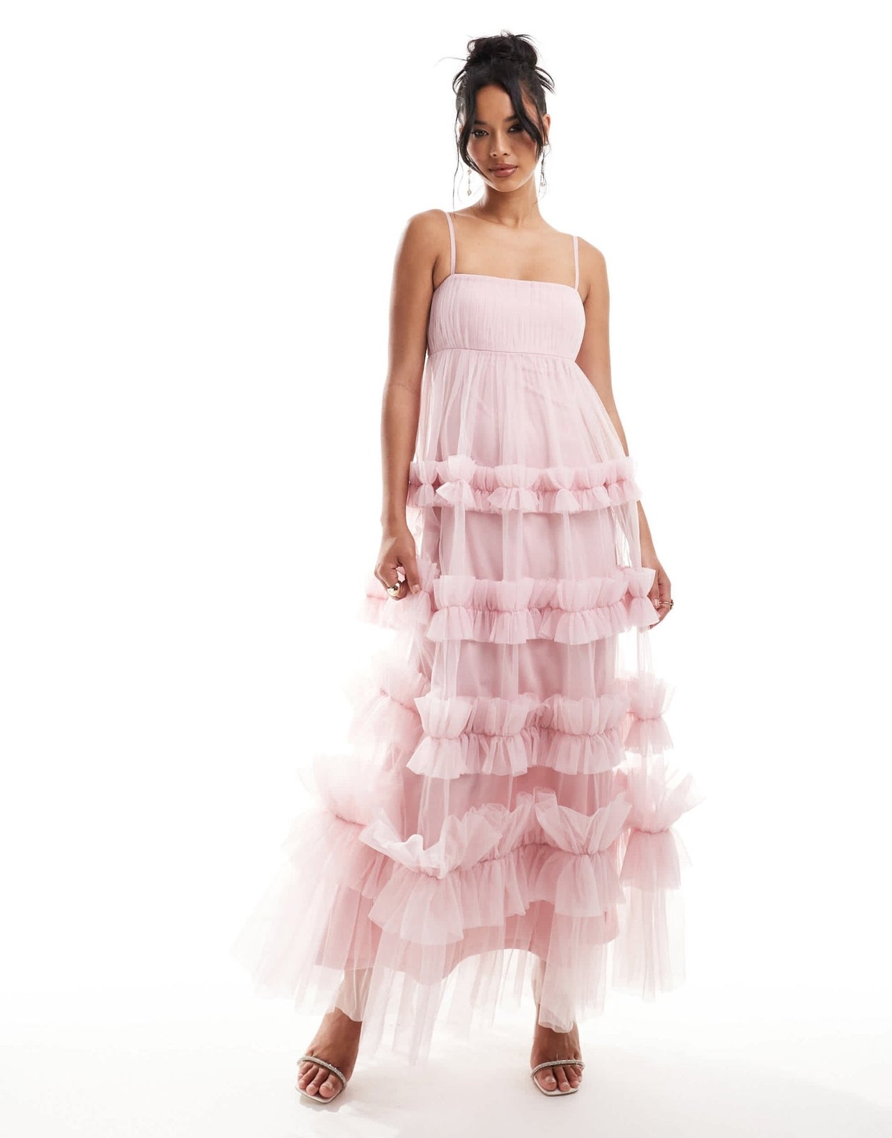 Lace & Beads empire ruffle maxi dress in baby pink - ASOS Sample Sale EU Store
