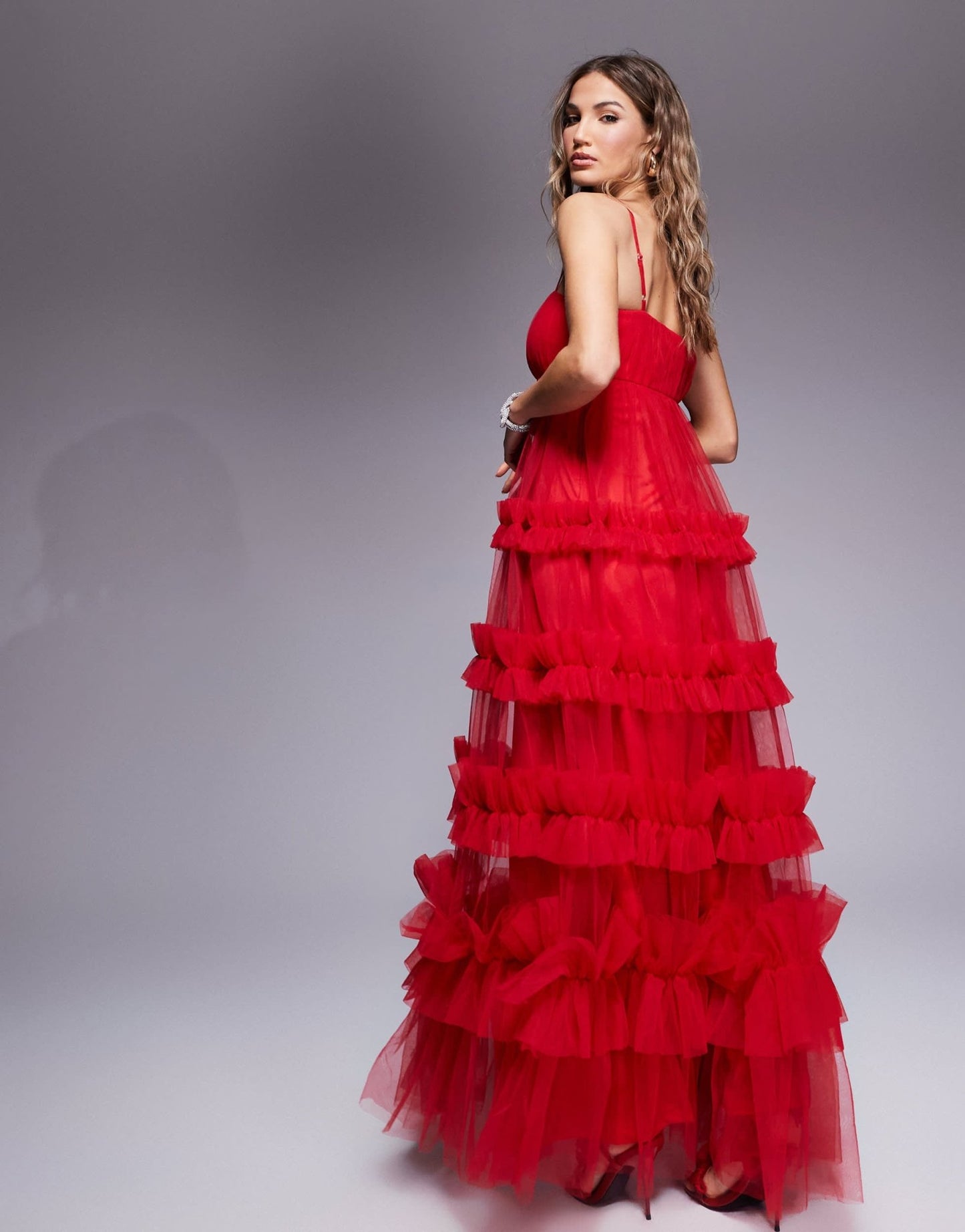Lace & Beads empire ruffle maxi dress in red - ASOS Sample Sale EU Store