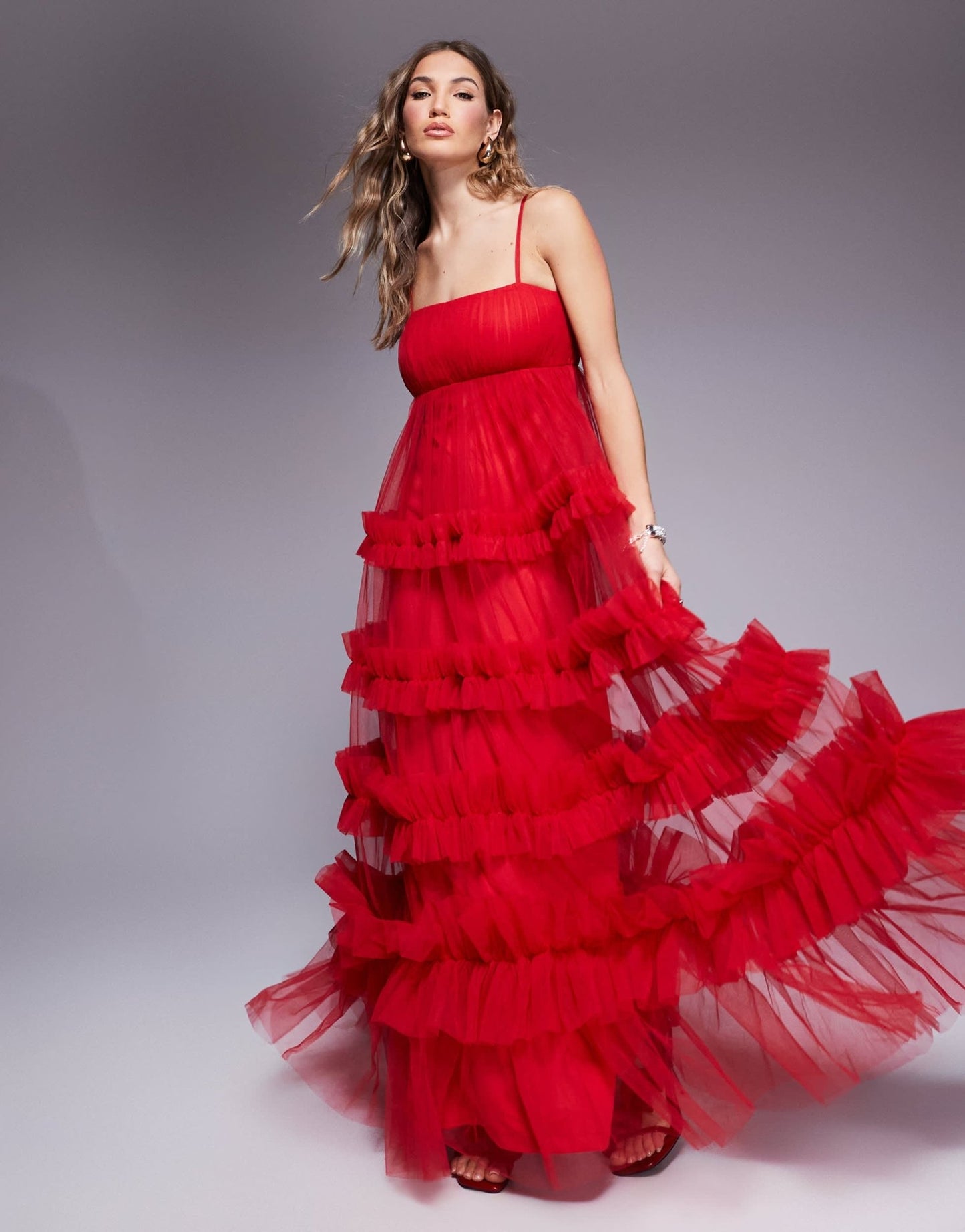 Lace & Beads empire ruffle maxi dress in red - ASOS Sample Sale EU Store