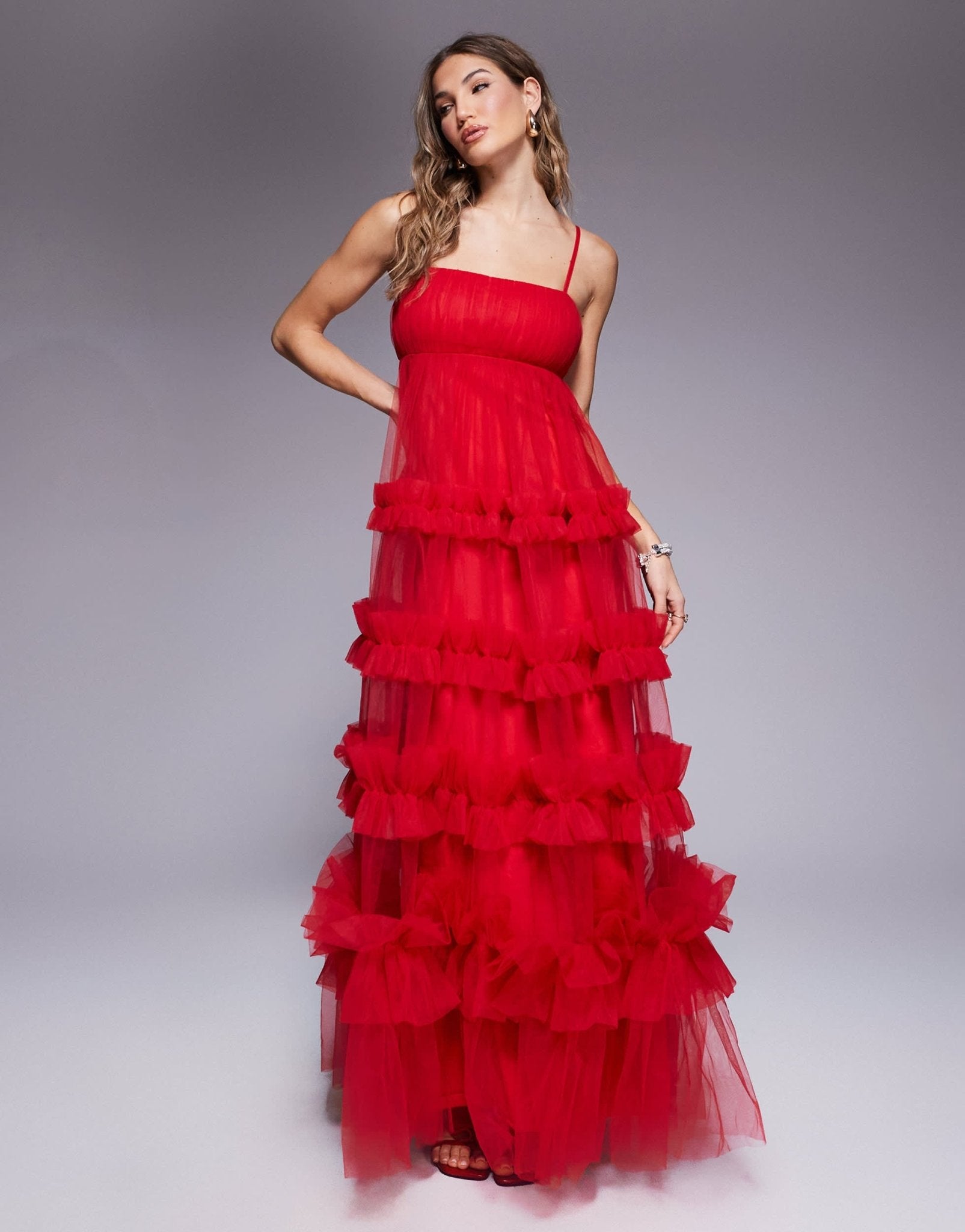 Lace & Beads empire ruffle maxi dress in red - ASOS Sample Sale EU Store