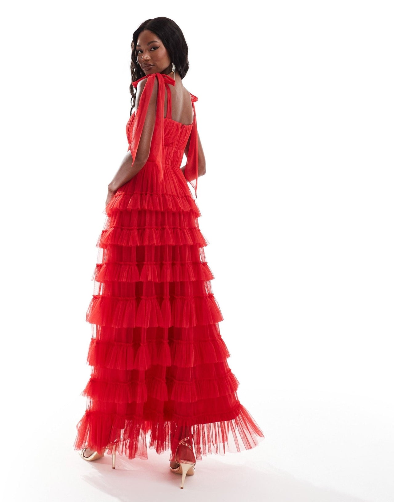 Lace & Beads empire waist ruffle maxi dress in red - ASOS Sample Sale EU Store