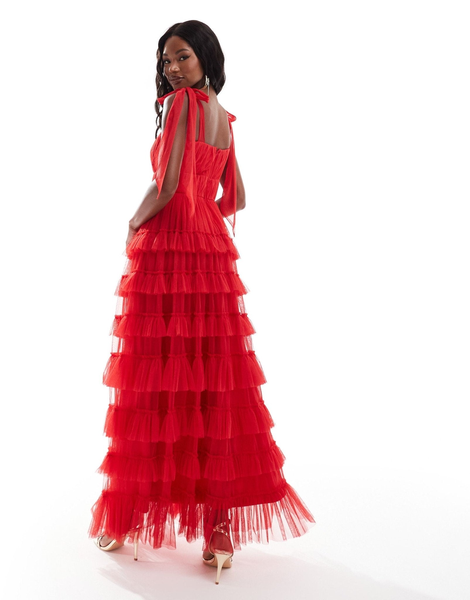 Lace & Beads empire waist ruffle maxi dress in red - ASOS Sample Sale EU Store