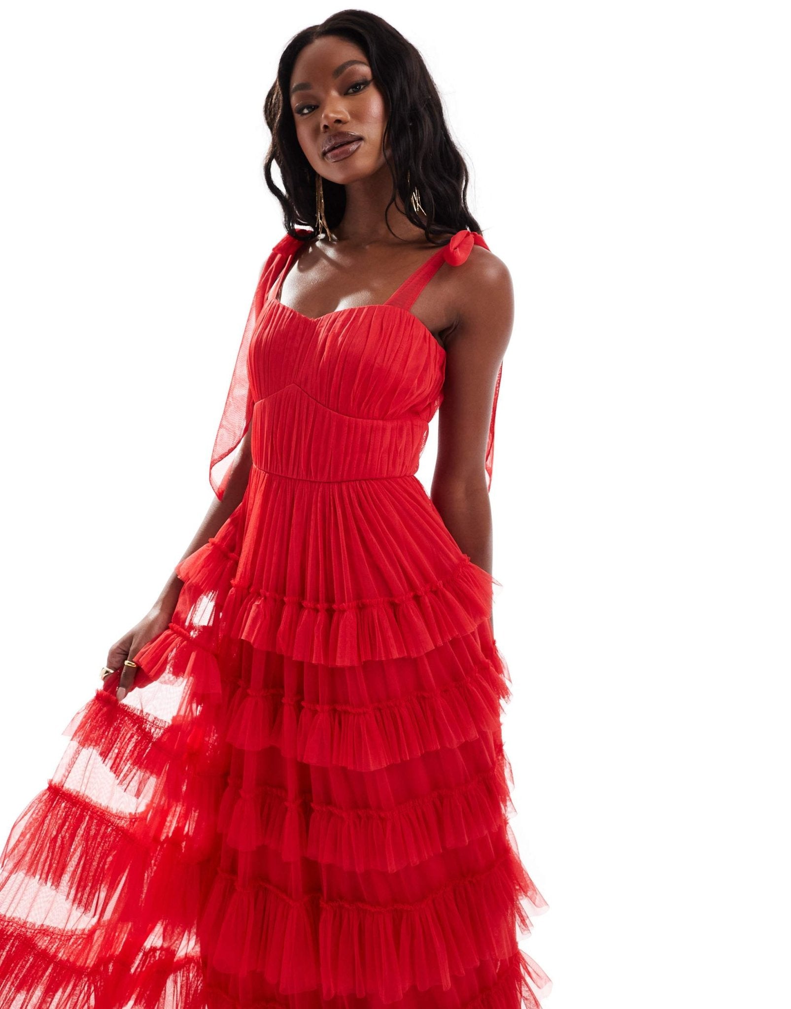 Lace & Beads empire waist ruffle maxi dress in red - ASOS Sample Sale EU Store