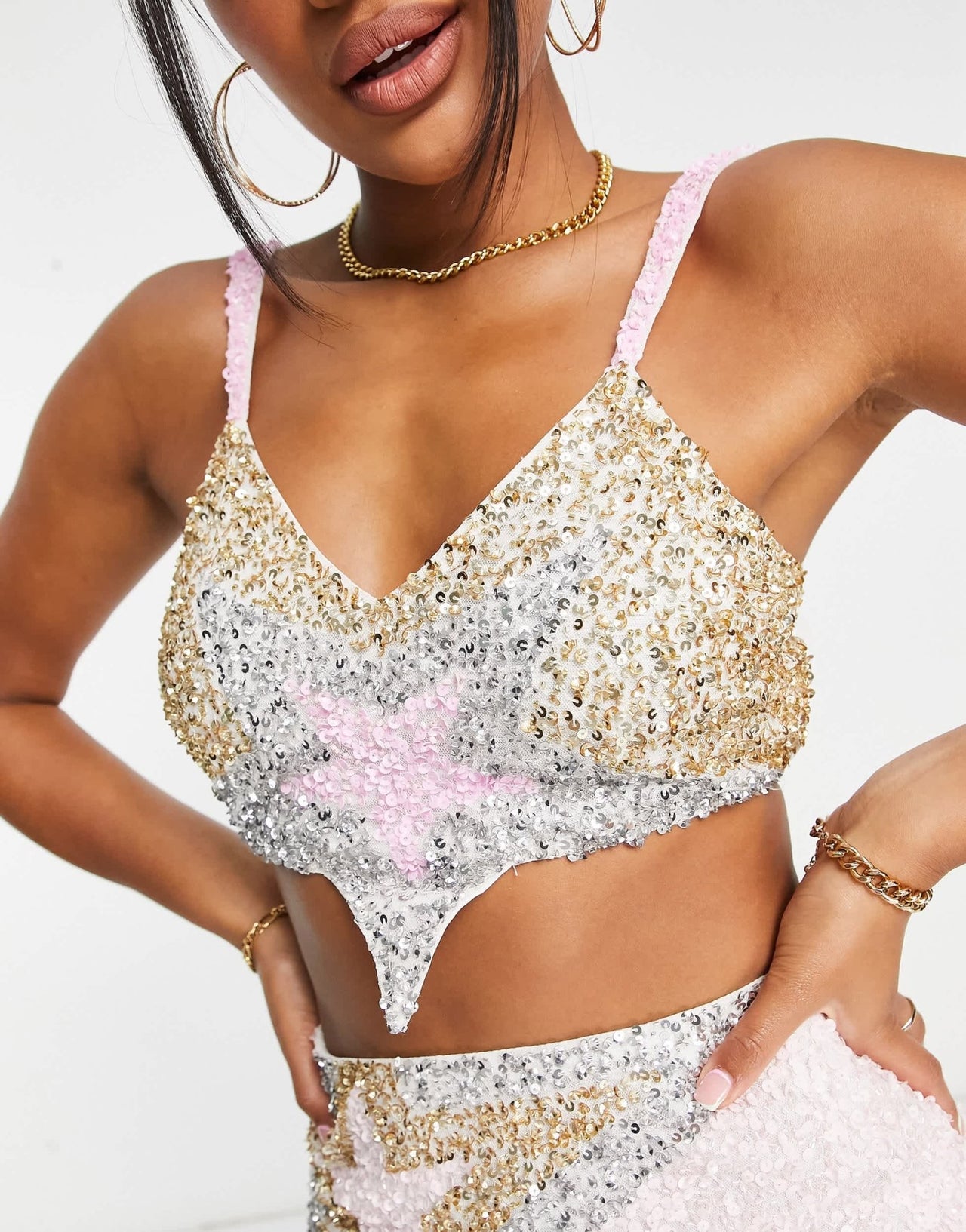 Lace & Beads exclusive star crop top co - ord in sequin - ASOS Sample Sale EU Store