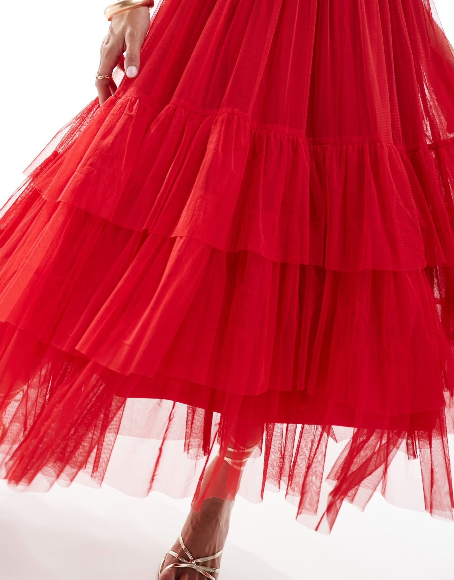 Lace & Beads Madison v neck tulle midi dress in red - ASOS Sample Sale EU Store