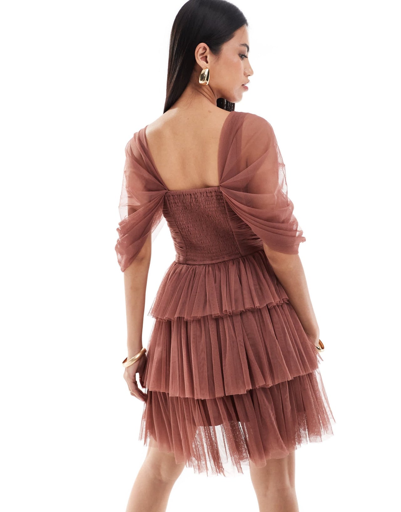 Lace & Beads off shoulder corset tulle mini dress in rose brown - ASOS Sample Sale EU Store