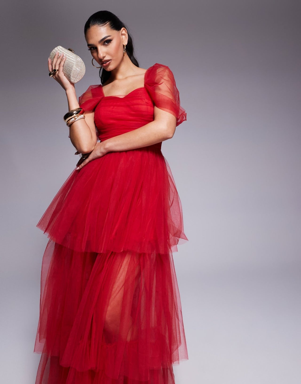 Lace & Beads off shoulder high low tulle maxi dress in red - ASOS Sample Sale EU Store