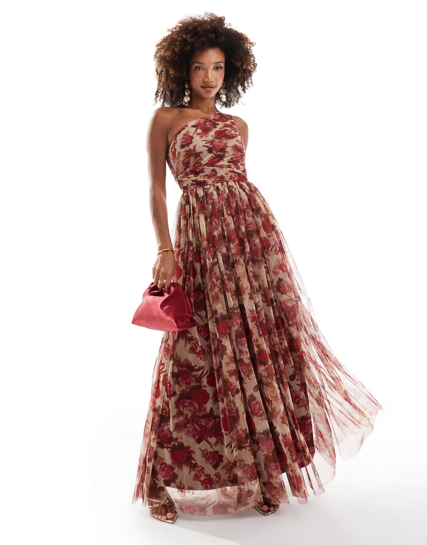 Lace & Beads one shoulder tulle maxi dress in rose floral - ASOS Sample Sale EU Store
