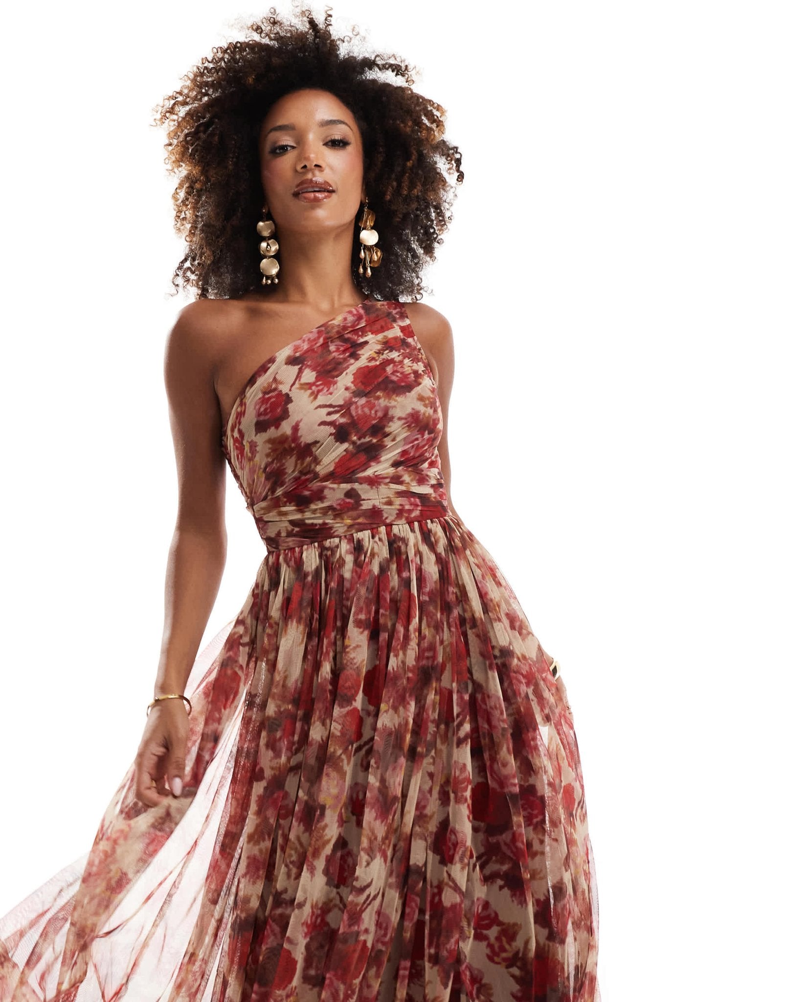 Lace & Beads one shoulder tulle maxi dress in rose floral - ASOS Sample Sale EU Store