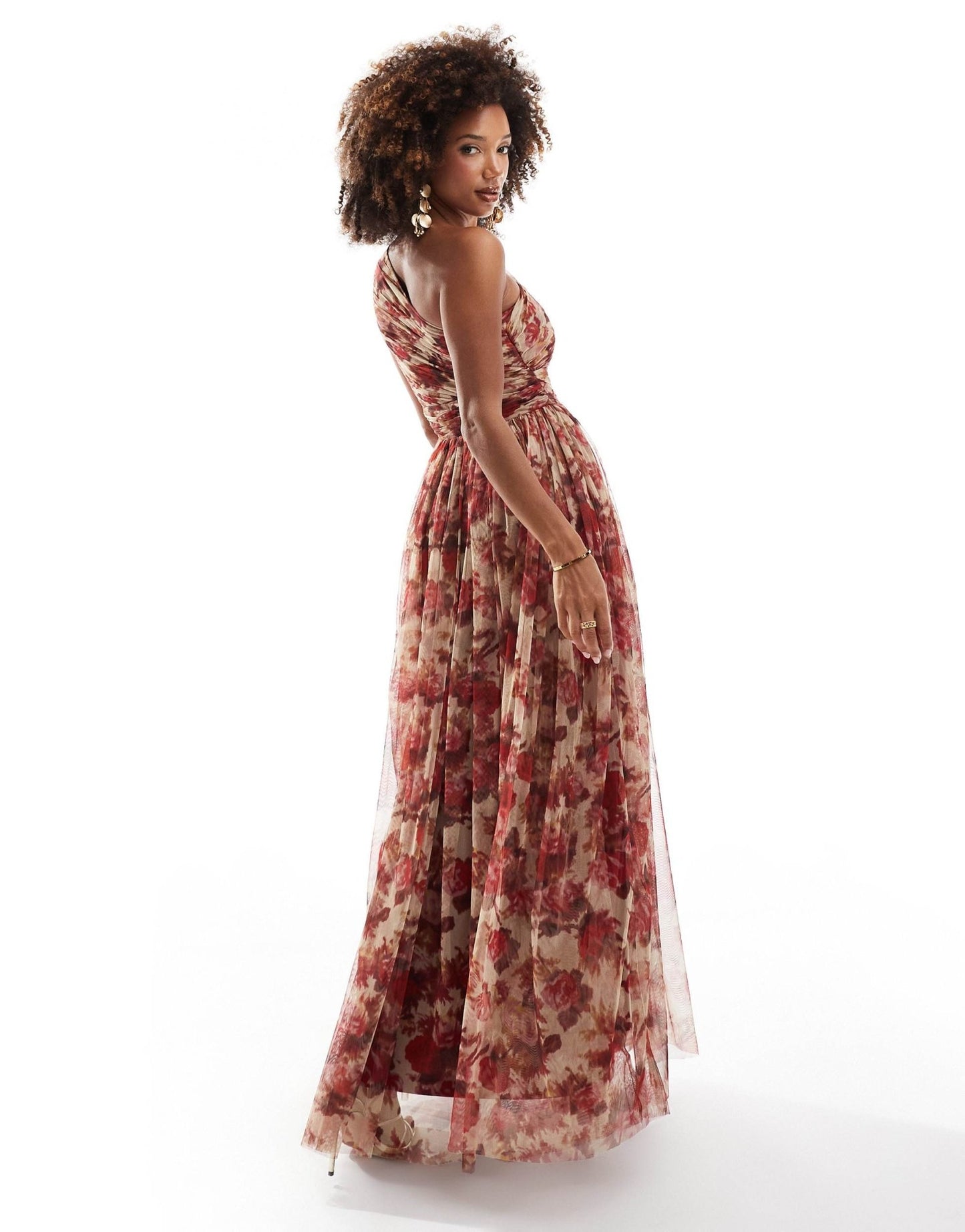 Lace & Beads one shoulder tulle maxi dress in rose floral - ASOS Sample Sale EU Store