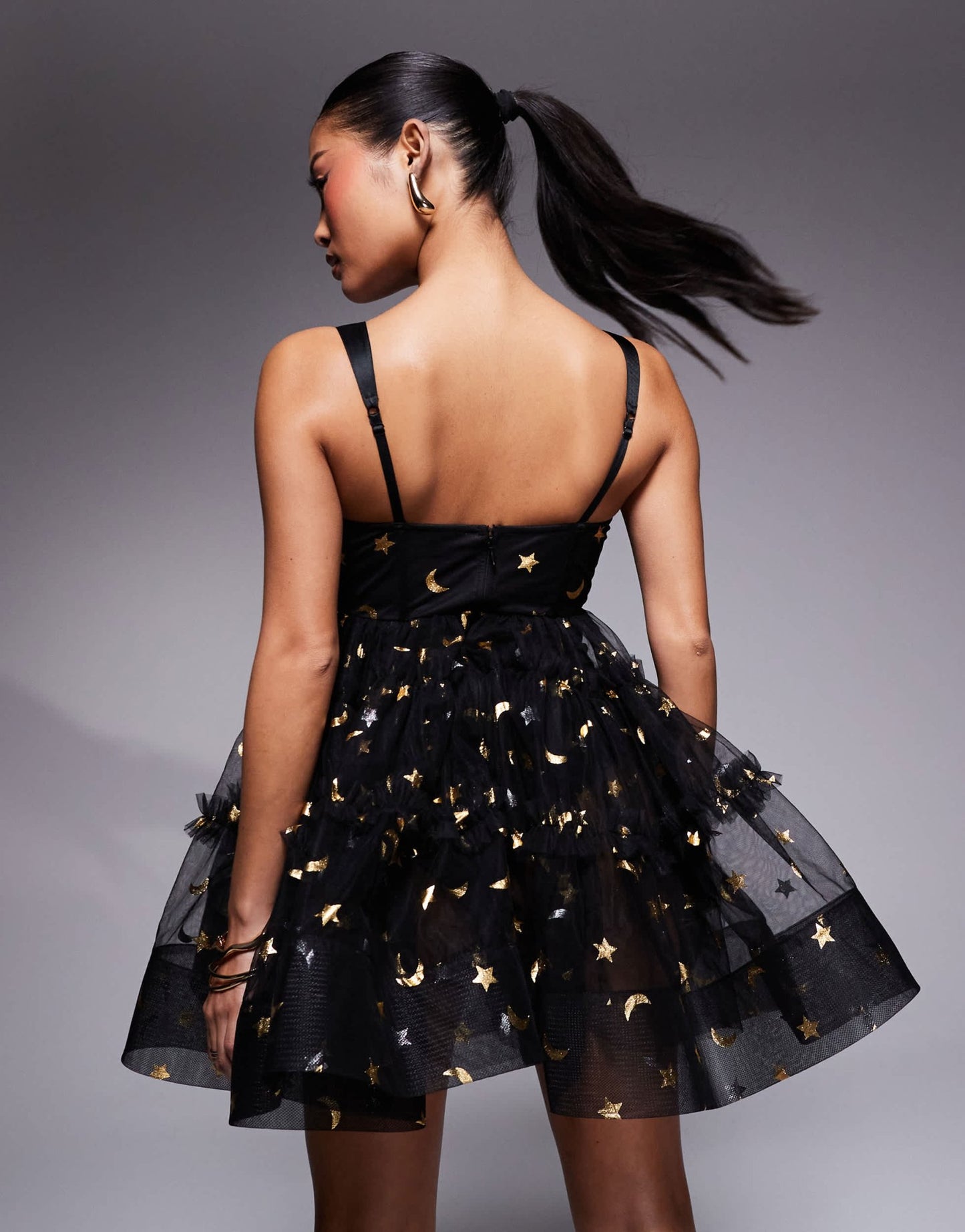 Lace & Beads Petite babydoll mini dress in black mystical print - ASOS Sample Sale EU Store