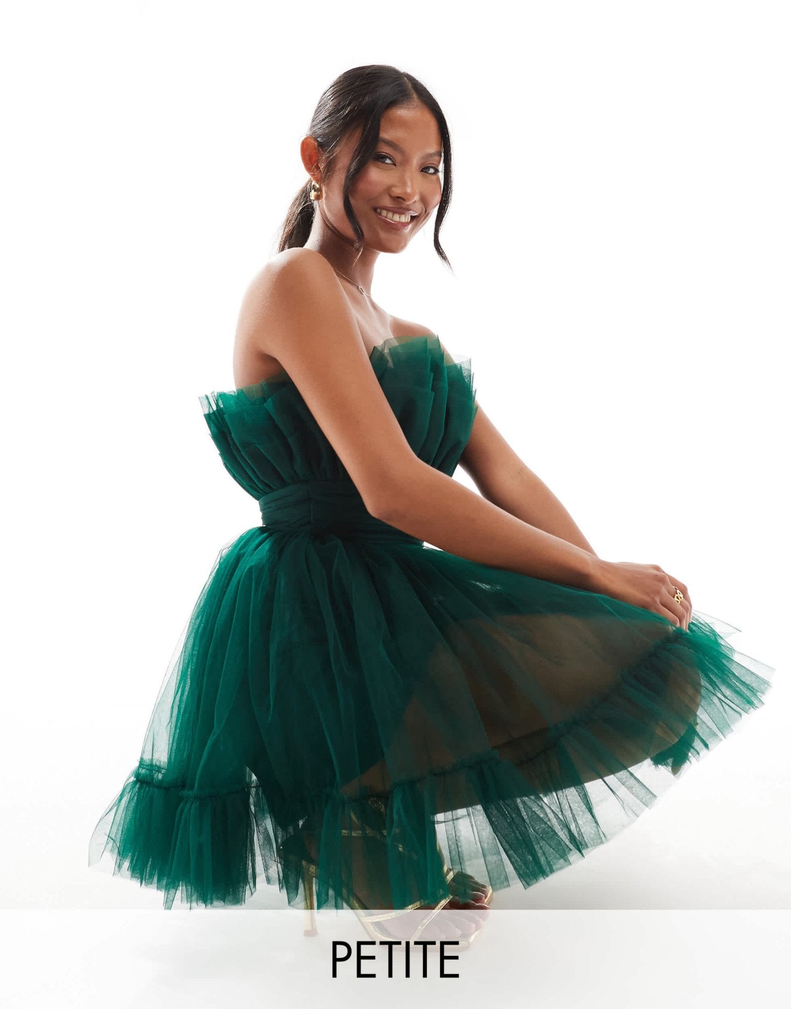 Lace & Beads Petite bandeau structured mini dress in emerald green - ASOS Sample Sale EU Store
