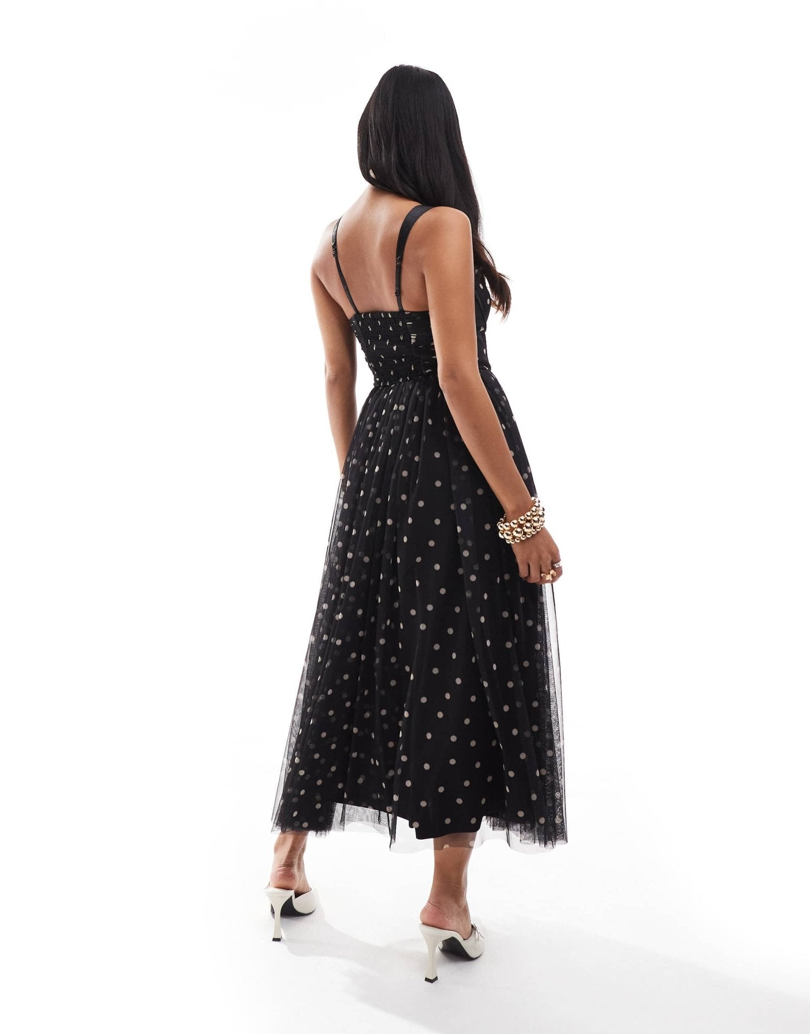 Lace & Beads Petite corset midi dress in black polka dot - ASOS Sample Sale EU Store