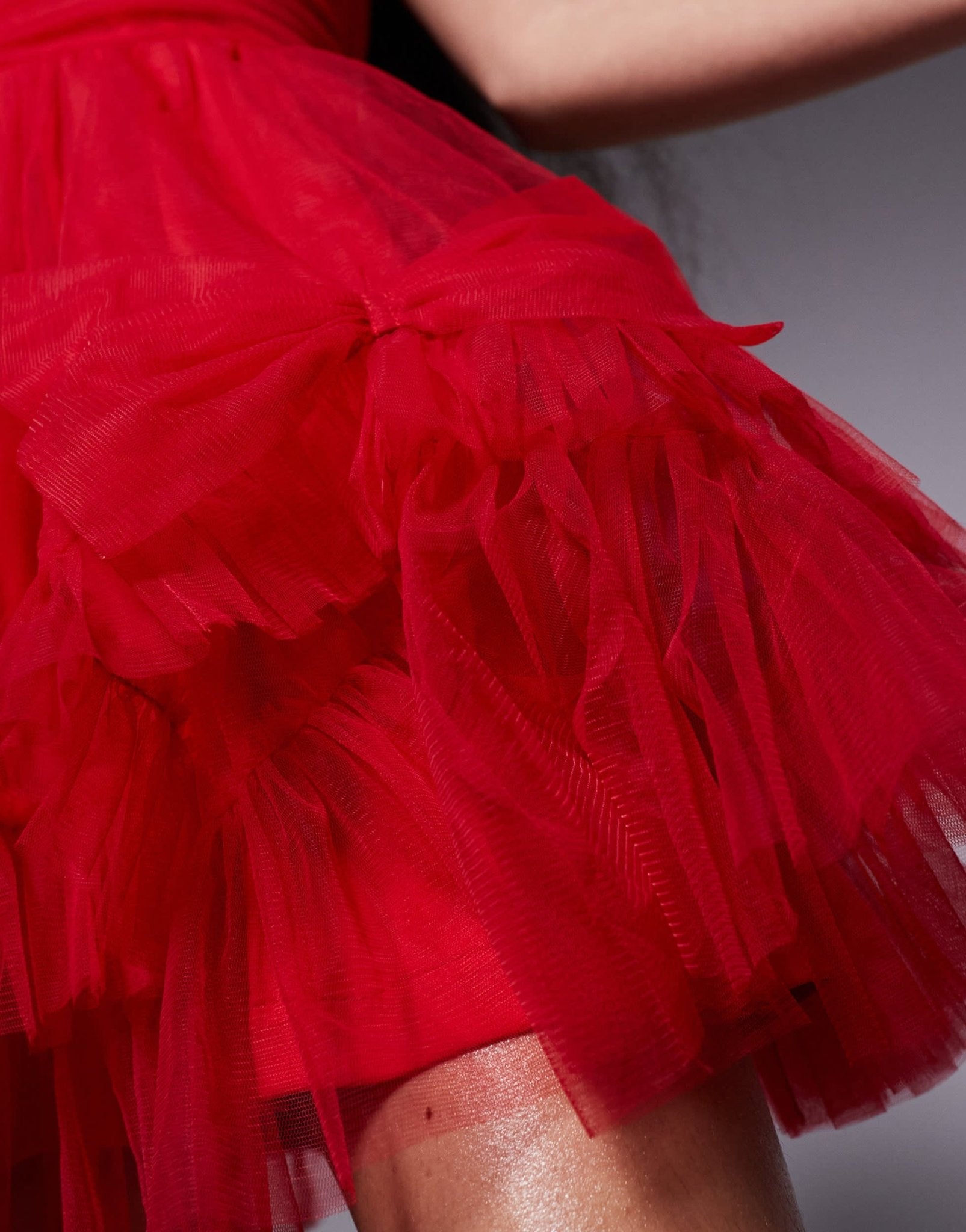 Lace & Beads Petite corset overlay tulle bow mini dress in red - ASOS Sample Sale EU Store