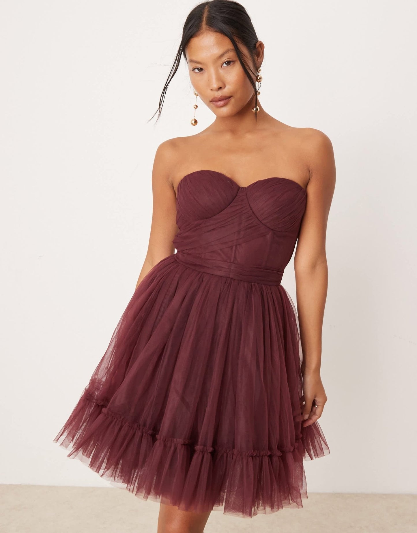 Lace & Beads Petite corset tulle overlay mini dress in plum - ASOS Sample Sale EU Store