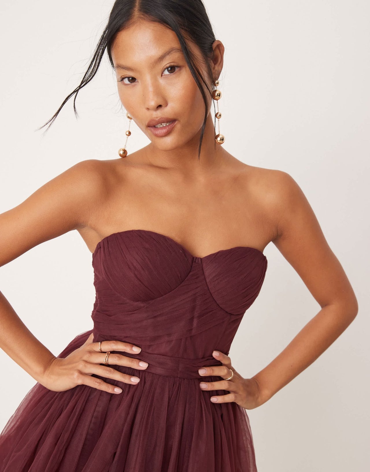 Lace & Beads Petite corset tulle overlay mini dress in plum - ASOS Sample Sale EU Store