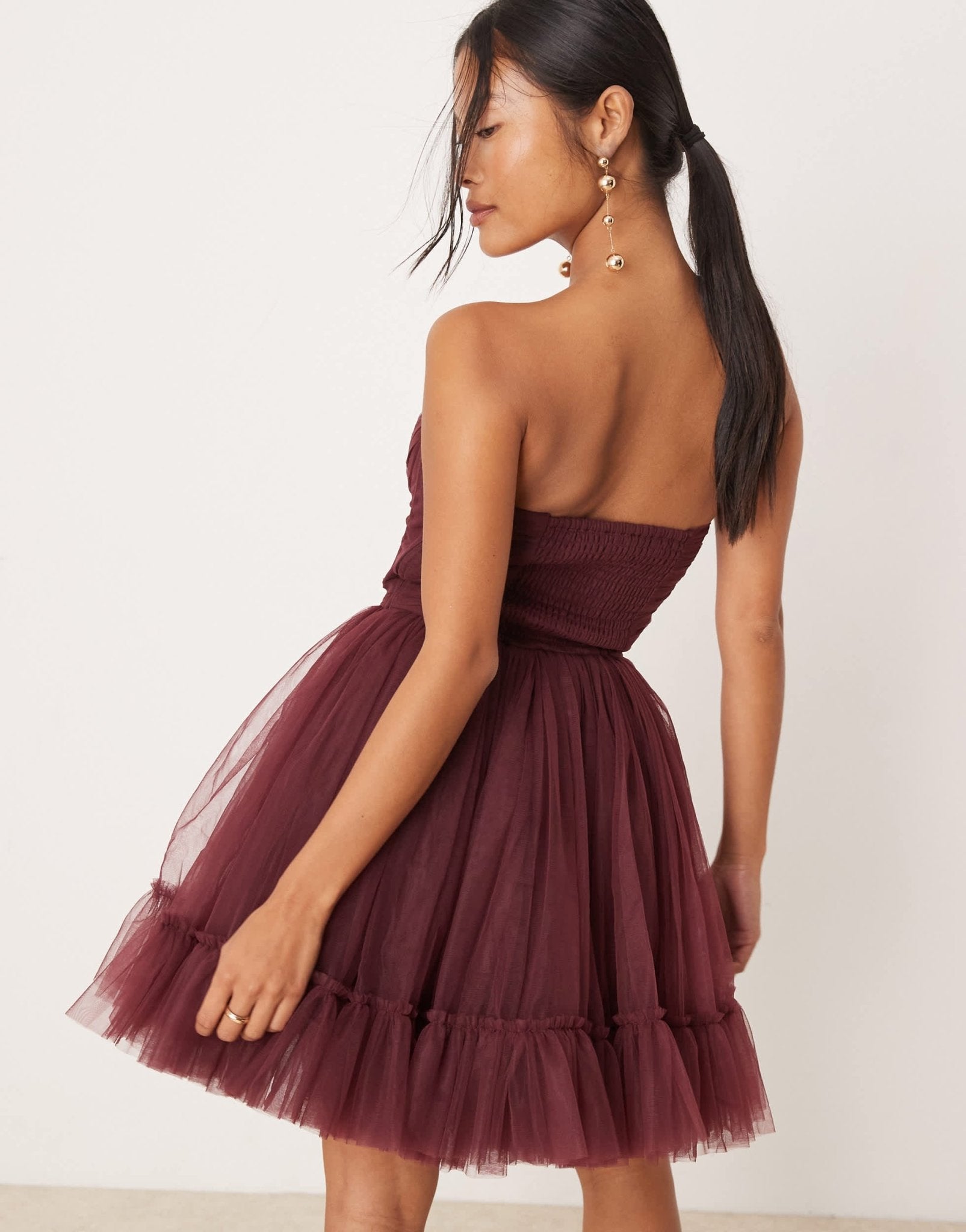 Lace & Beads Petite corset tulle overlay mini dress in plum - ASOS Sample Sale EU Store
