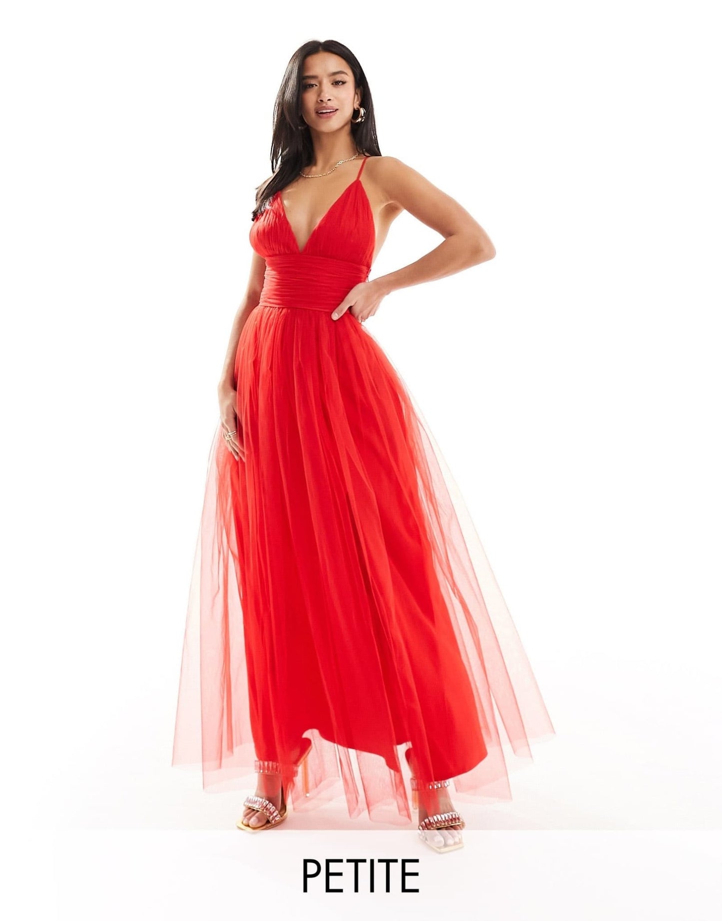 Lace & Beads Petite cross back tulle maxi dress in red - ASOS Sample Sale EU Store