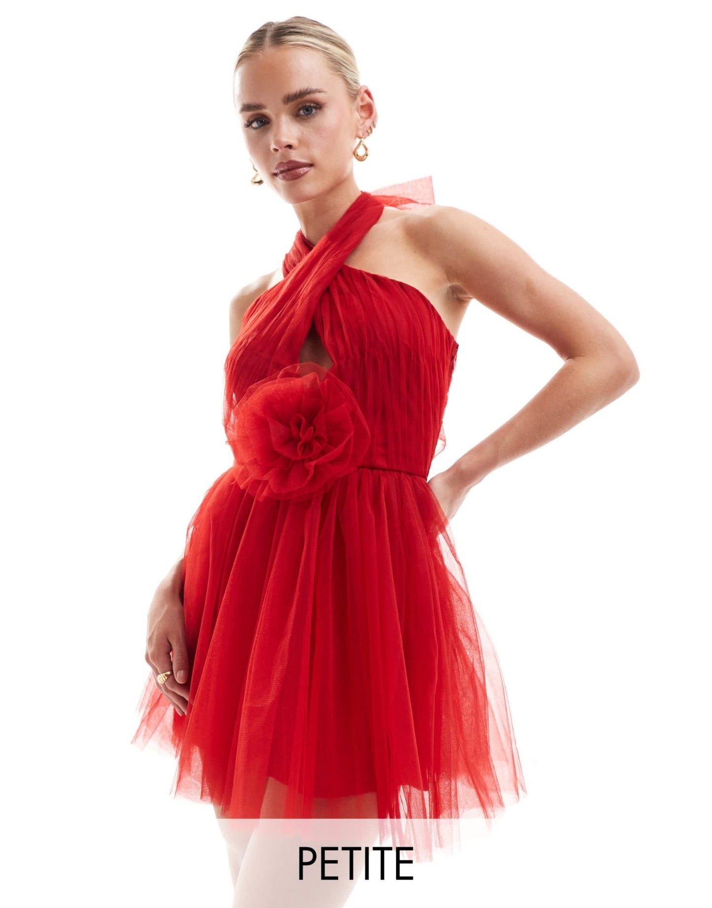 Lace & Beads Petite rosette mini dress in red - ASOS Sample Sale EU Store