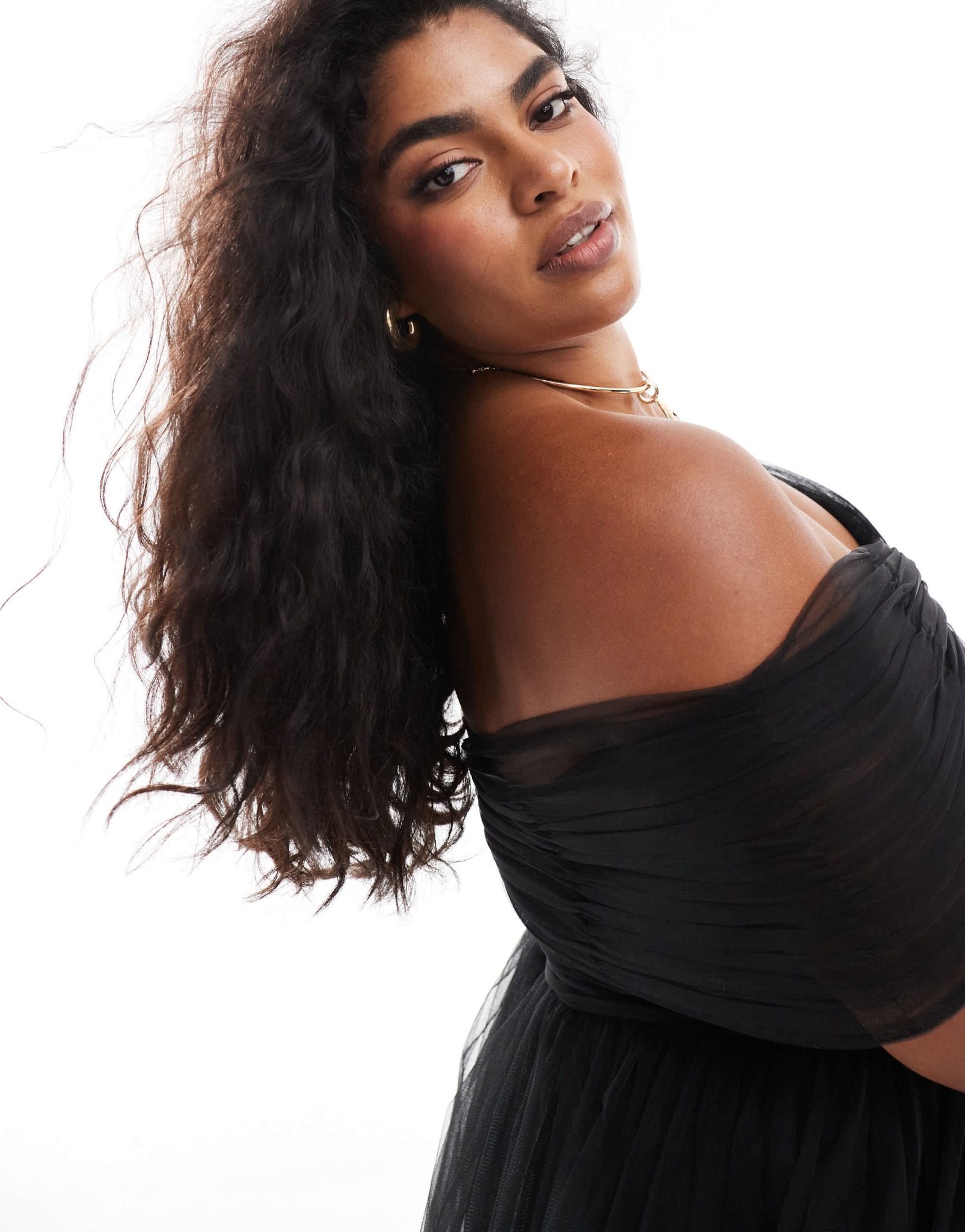 Lace & Beads Plus bow off shoulder tulle maxi dress in black - ASOS Sample Sale EU Store