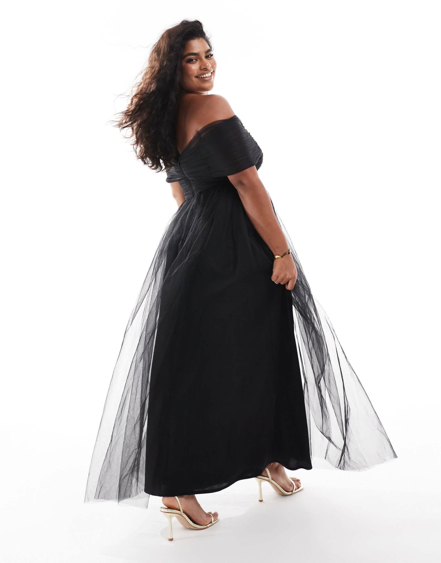 Lace & Beads Plus bow off shoulder tulle maxi dress in black - ASOS Sample Sale EU Store