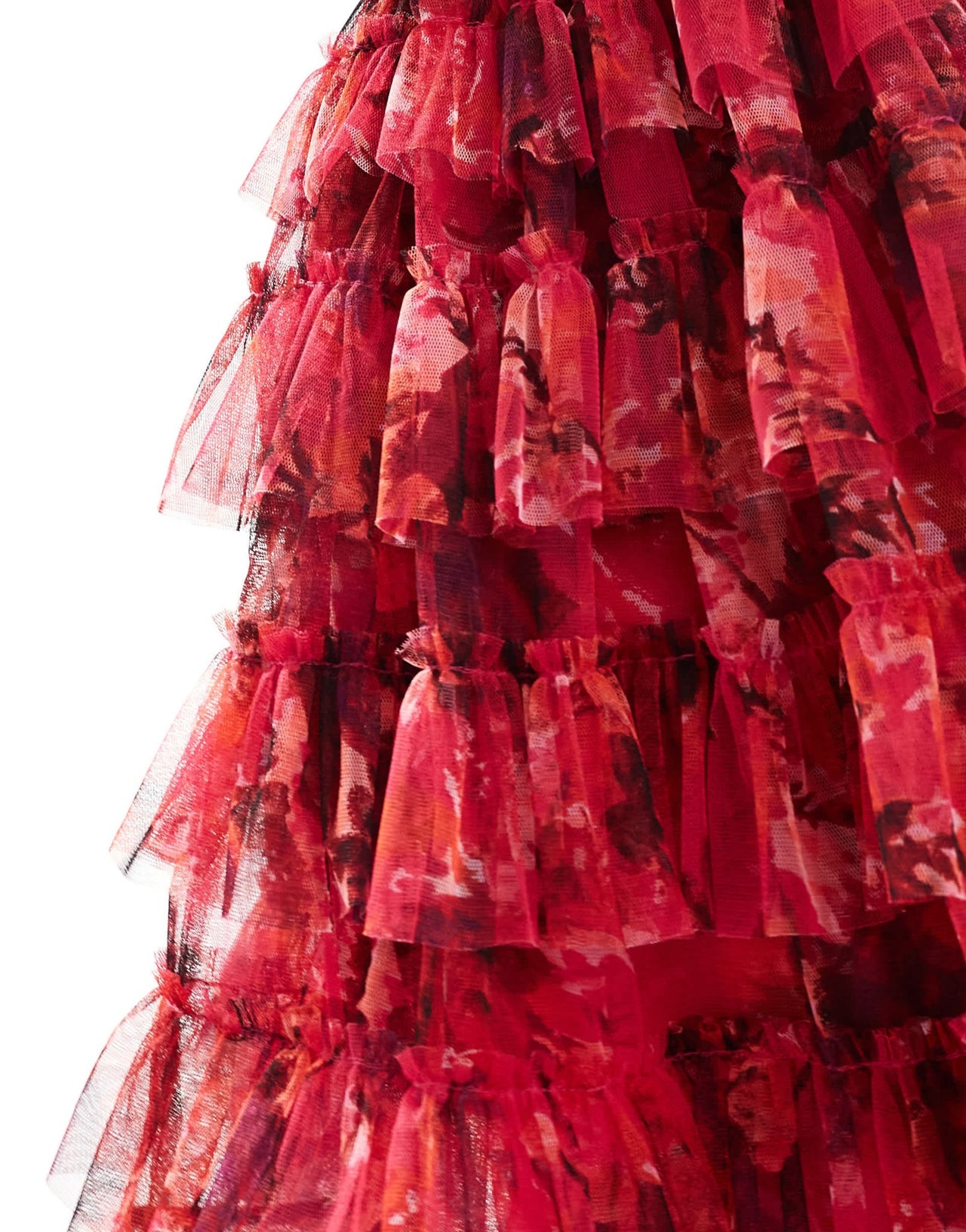 Lace & Beads puff sleeve babydoll ruffle mini dress in red floral - ASOS Sample Sale EU Store