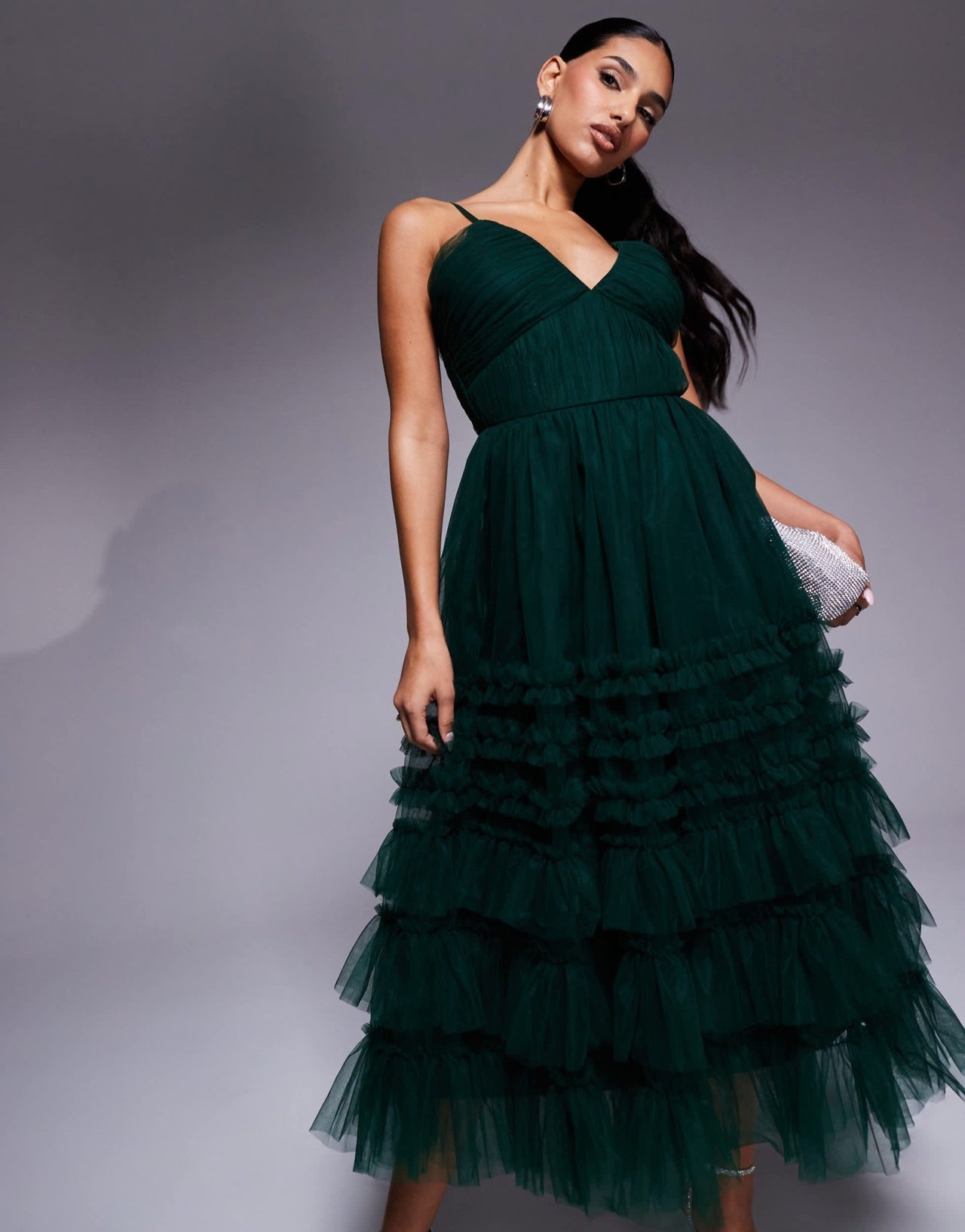 Lace & Beads tiered ruffle midaxi dress in forest green - ASOS Sample Sale EU Store
