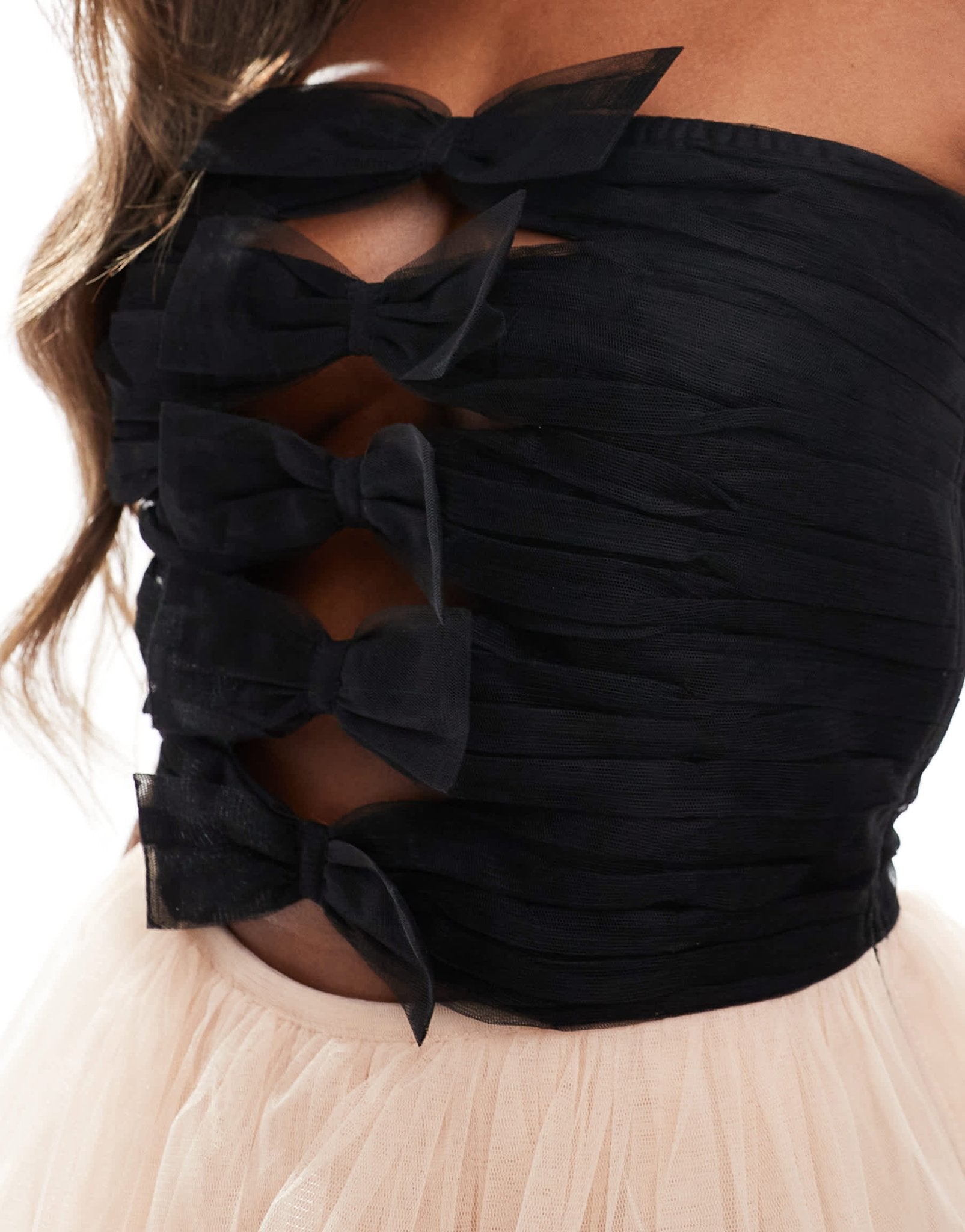 Lace & Beads tulle bow mini dress in monochrome - ASOS Sample Sale EU Store