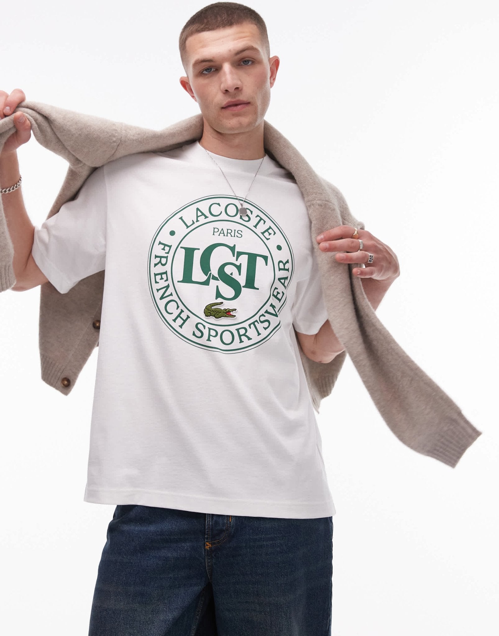 Lacoste front signature logo t-shirt in white - ASOS Sample Sale EU Store