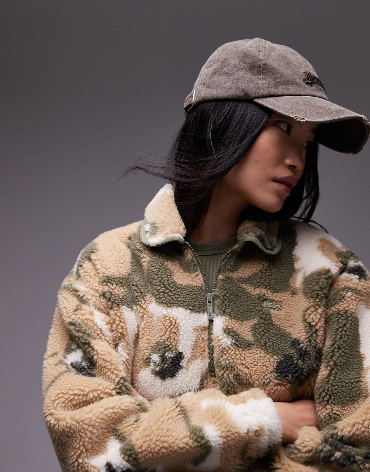 Lacoste half zip camo sweatshirt in beige - ASOS Sample Sale EU Store