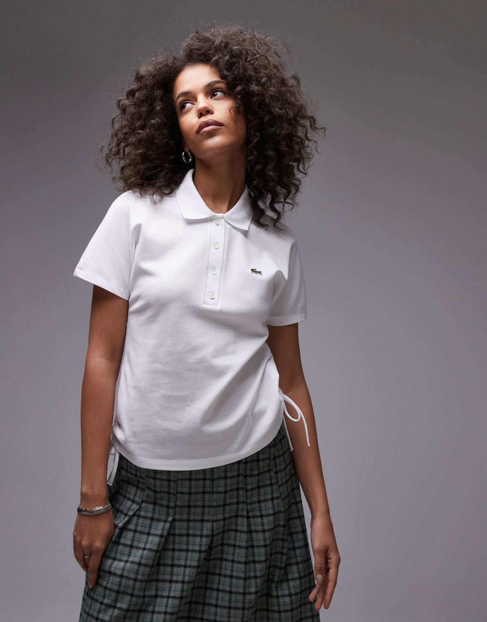 Lacoste polo shirt in white with ruched sideseam detail - ASOS Sample Sale EU Store