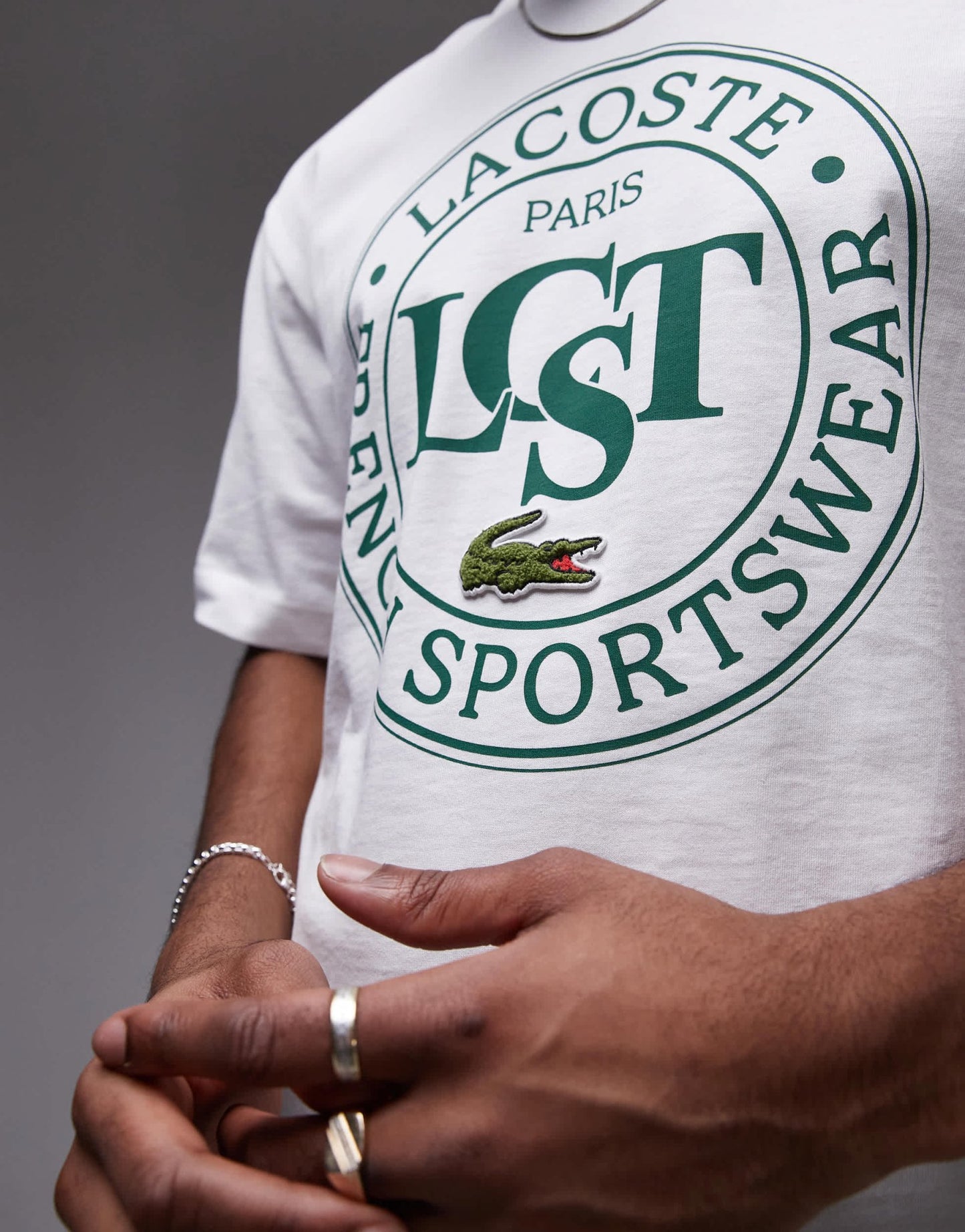 Lacoste relaxed fit t-shirt in white with varsity logo print - ASOS Sample Sale EU Store