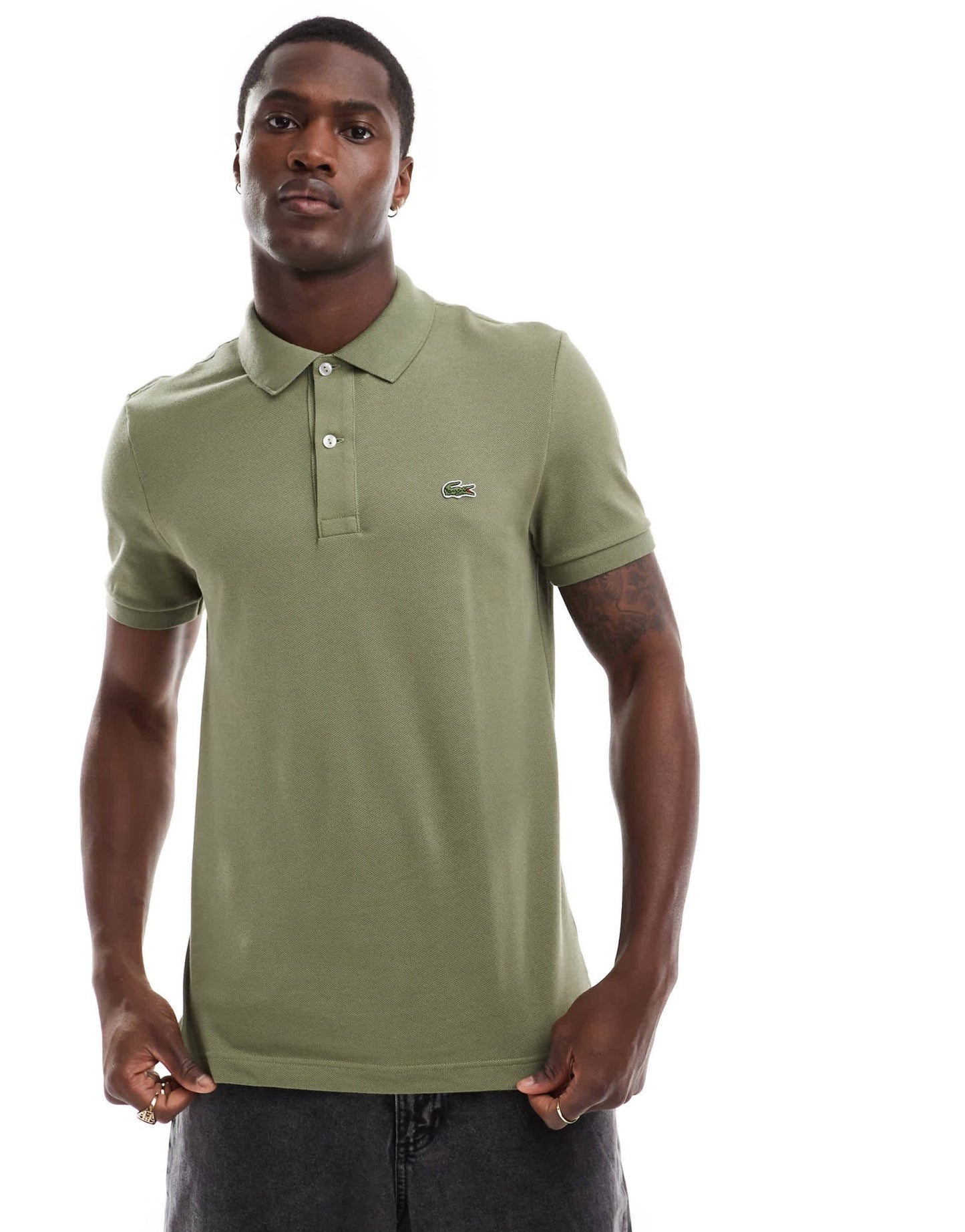 Lacoste slim fit logo pique polo in khaki - ASOS Sample Sale EU Store