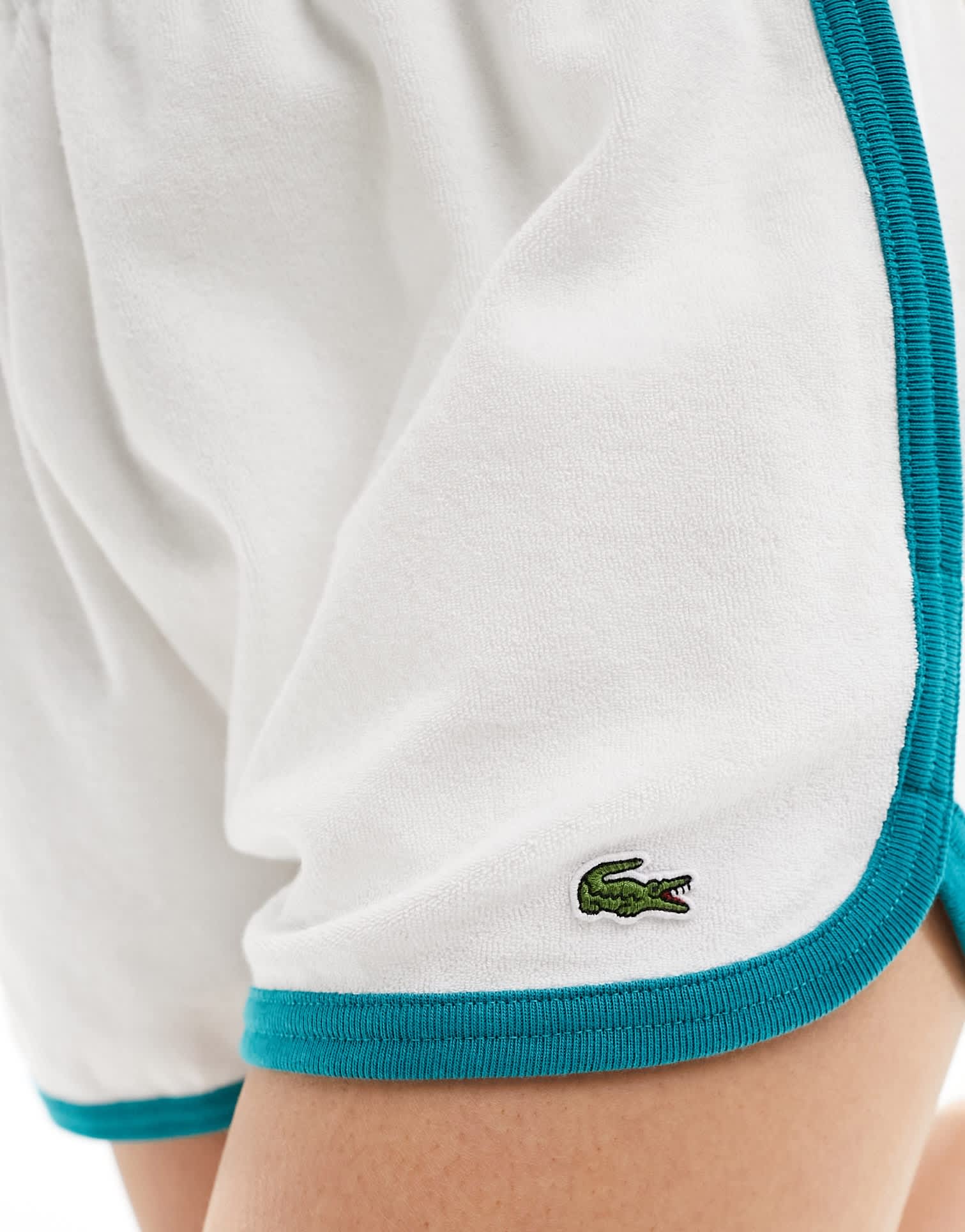 Lacoste towelling shorts with contrast edge in white - ASOS Sample Sale EU Store