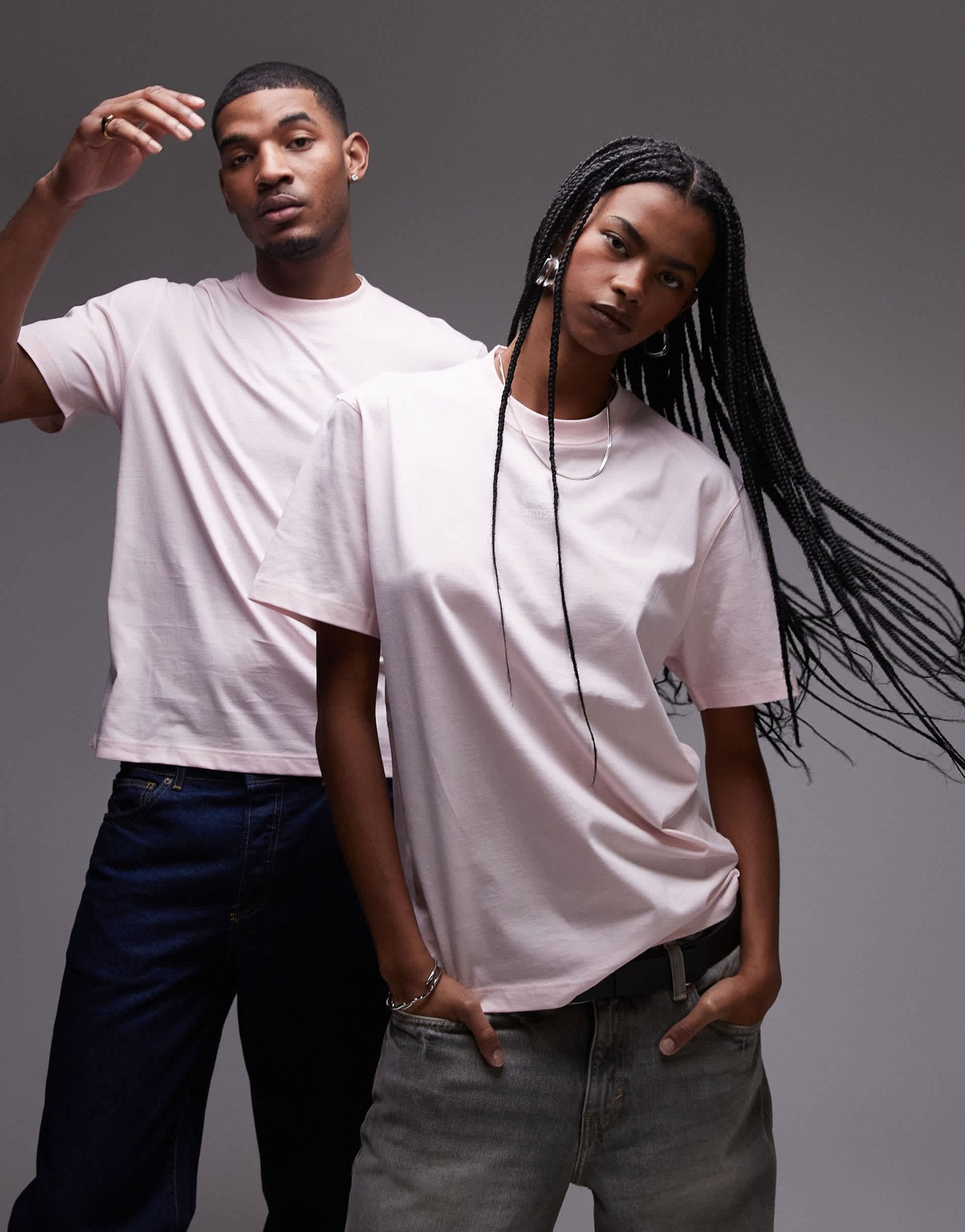 Lacoste unisex relaxed fit t-shirt in pink with central small logo print - ASOS Sample Sale EU Store